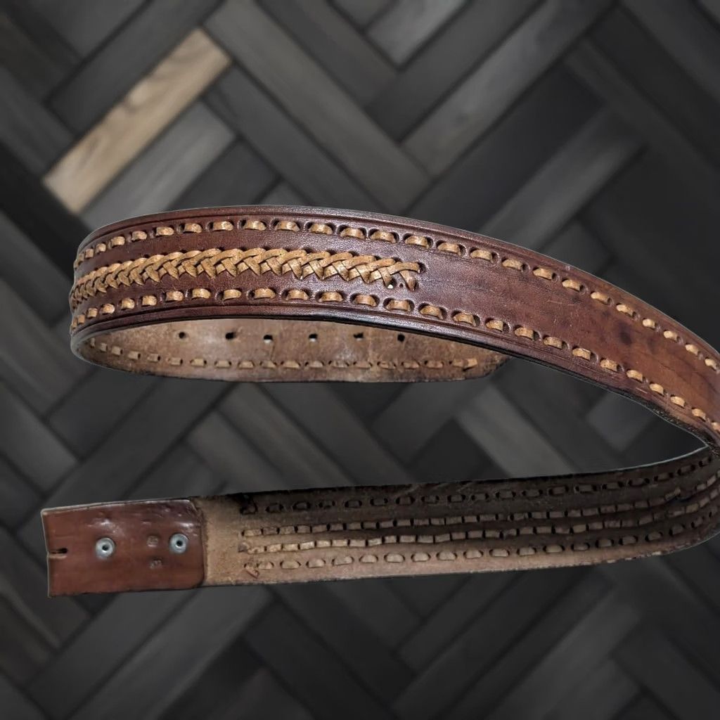 Vintage VINTAGE handcrafted western belt 34 brown leather cowhide full grain weave belt Mens Size 34 - 1 Thumbnail