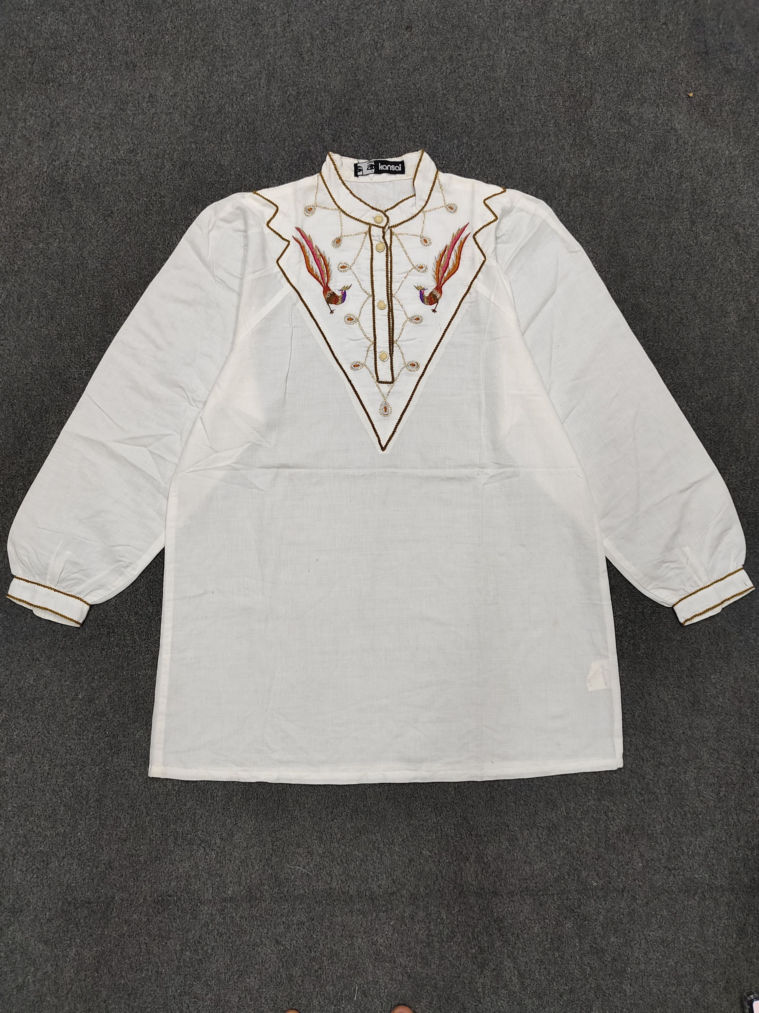 Kansai Yamamoto 80s Kansai- Archive Peacock Metalic Embroidered Blouses Size L / US 10 / IT 46 - 6 Thumbnail