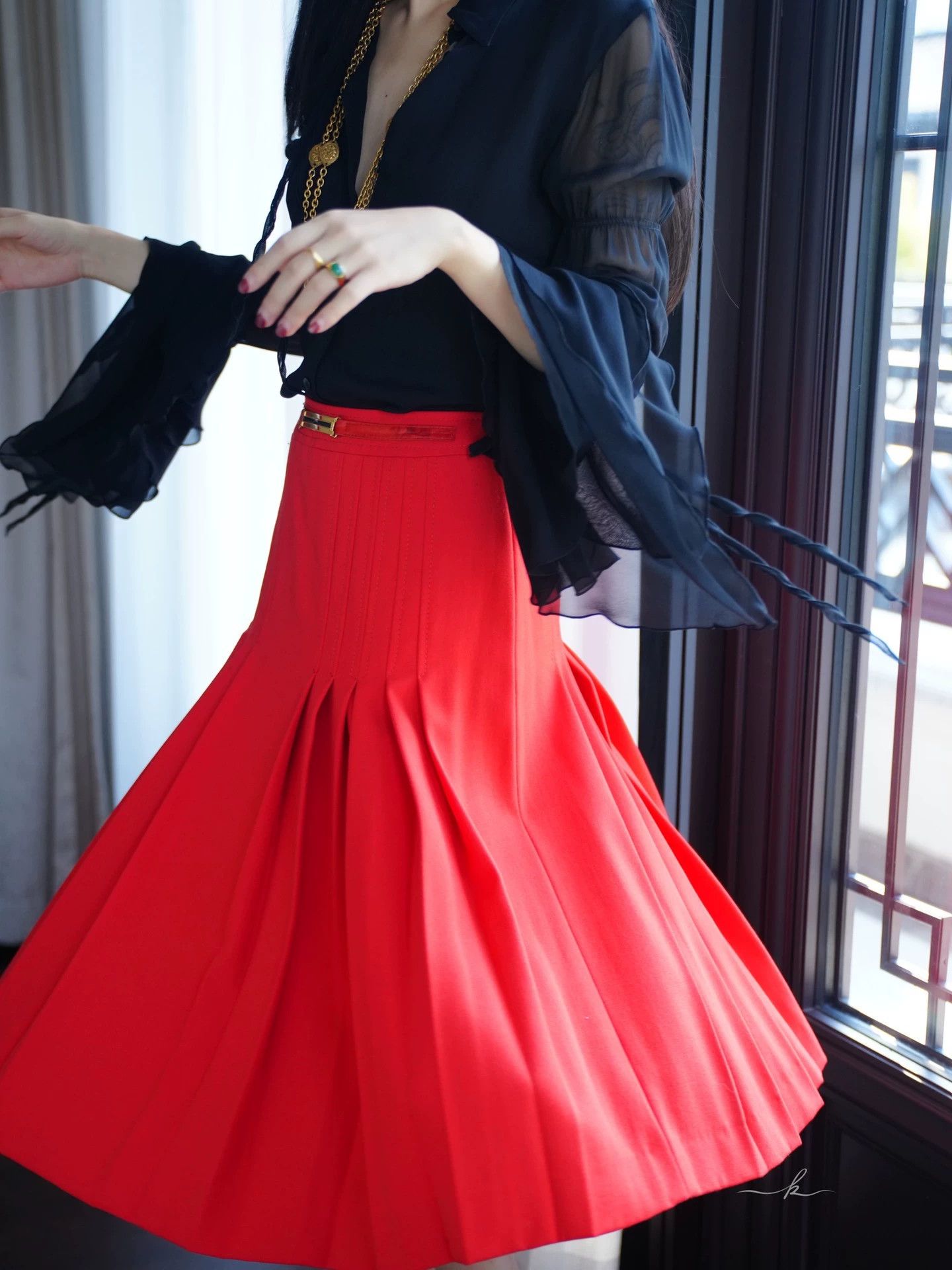 Celine Celine Vintage Red Pleated Wool M Skirt Size 27" / US 4 / IT 40 - 1 Thumbnail