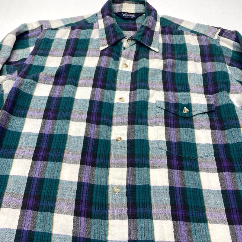 Vintage VINTAGE Woolrich Flannel Mens Large Green Purple Tartan Plaid Button Up 7973 Size US L / EU 52-54 / 3 - 5 Thumbnail