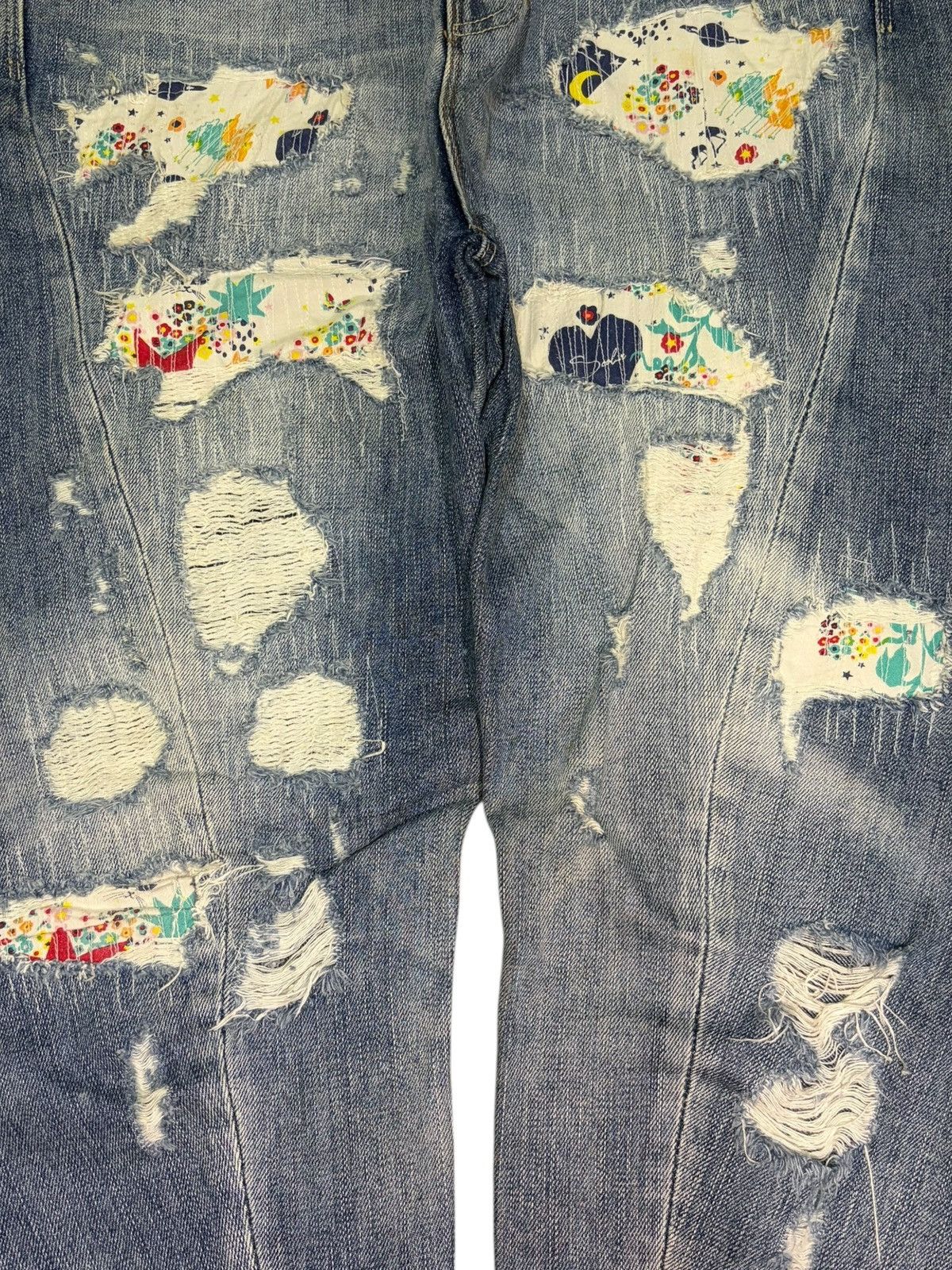 Kapital Vintage Japanese Brand Buckle Back Sashiko Distress Jeans Size 31" - 3 Thumbnail