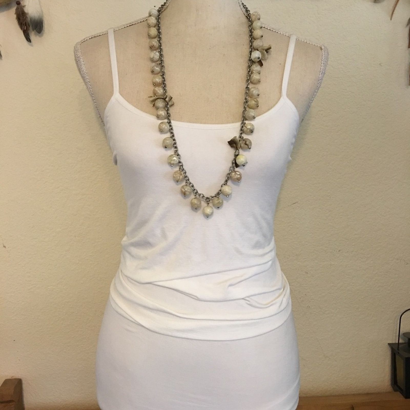 Loft Loft marble bead and ribbon bow long necklace Size ONE SIZE - 4 Thumbnail