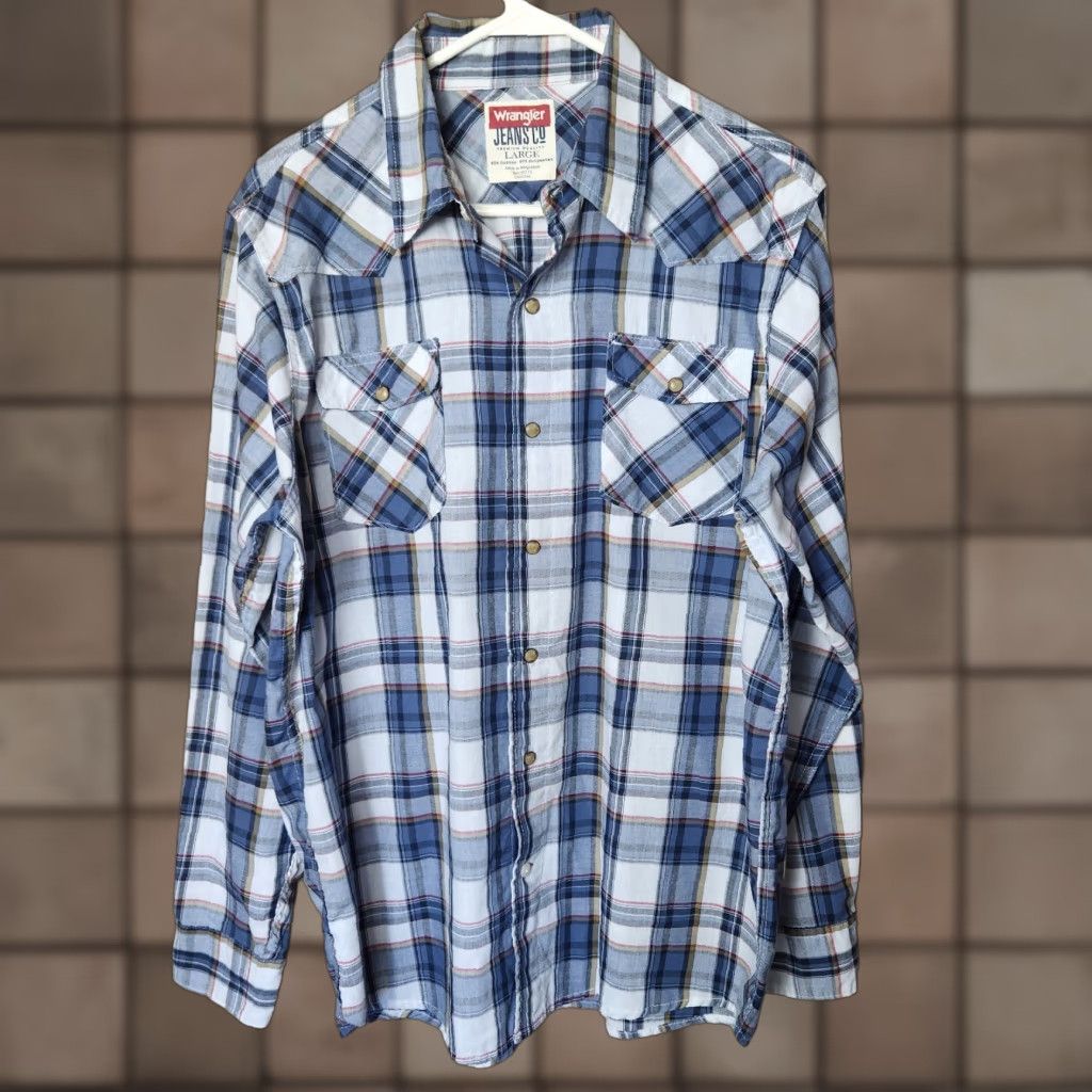 Wrangler Wrangler Shirt Western Pearl Snap Long Sleeve Plaid Size L Blue Cotton Blend Men Regular Pocketed Cowboy Rodeo Classic Size US L / EU 52-54 / 3 - 1 Thumbnail