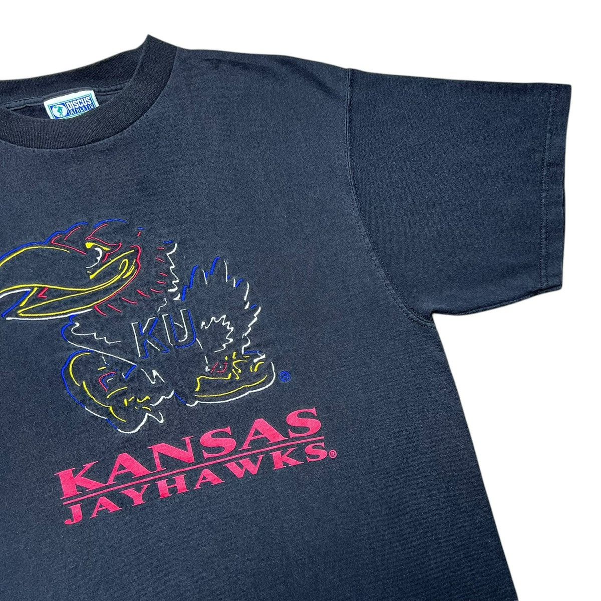 NCAA Vintage 1990s NCAA Kansas Jayhawks Embroidered Mascot TShirt Size US L / EU 52-54 / 3 - 9 Thumbnail