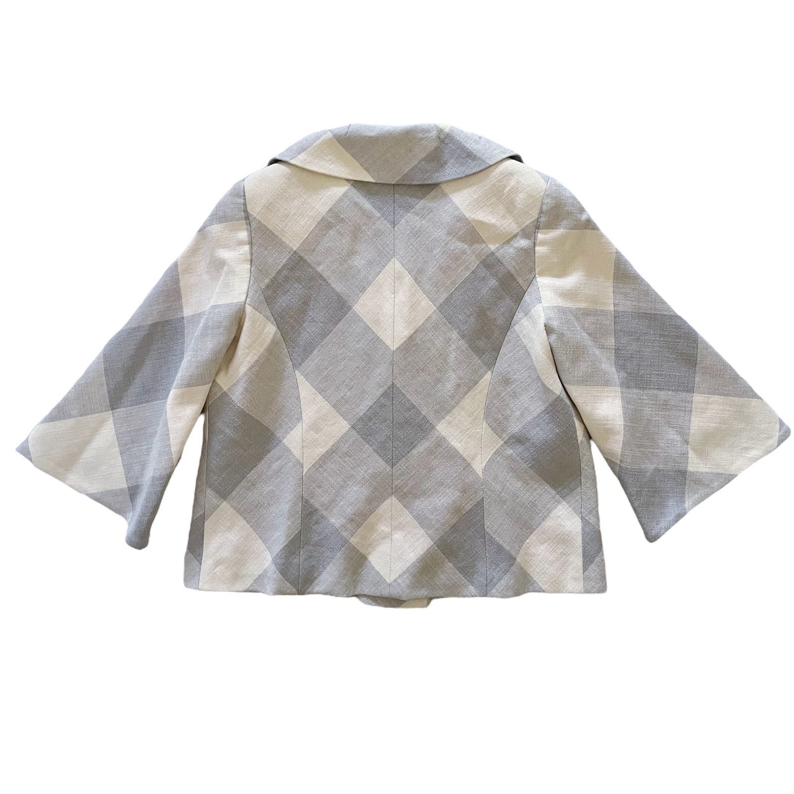 SMYTHE Smythe Light Gray Buffalo Check Cropped Silk Linen Jacket Size S / US 4 / IT 40 - 8 Thumbnail