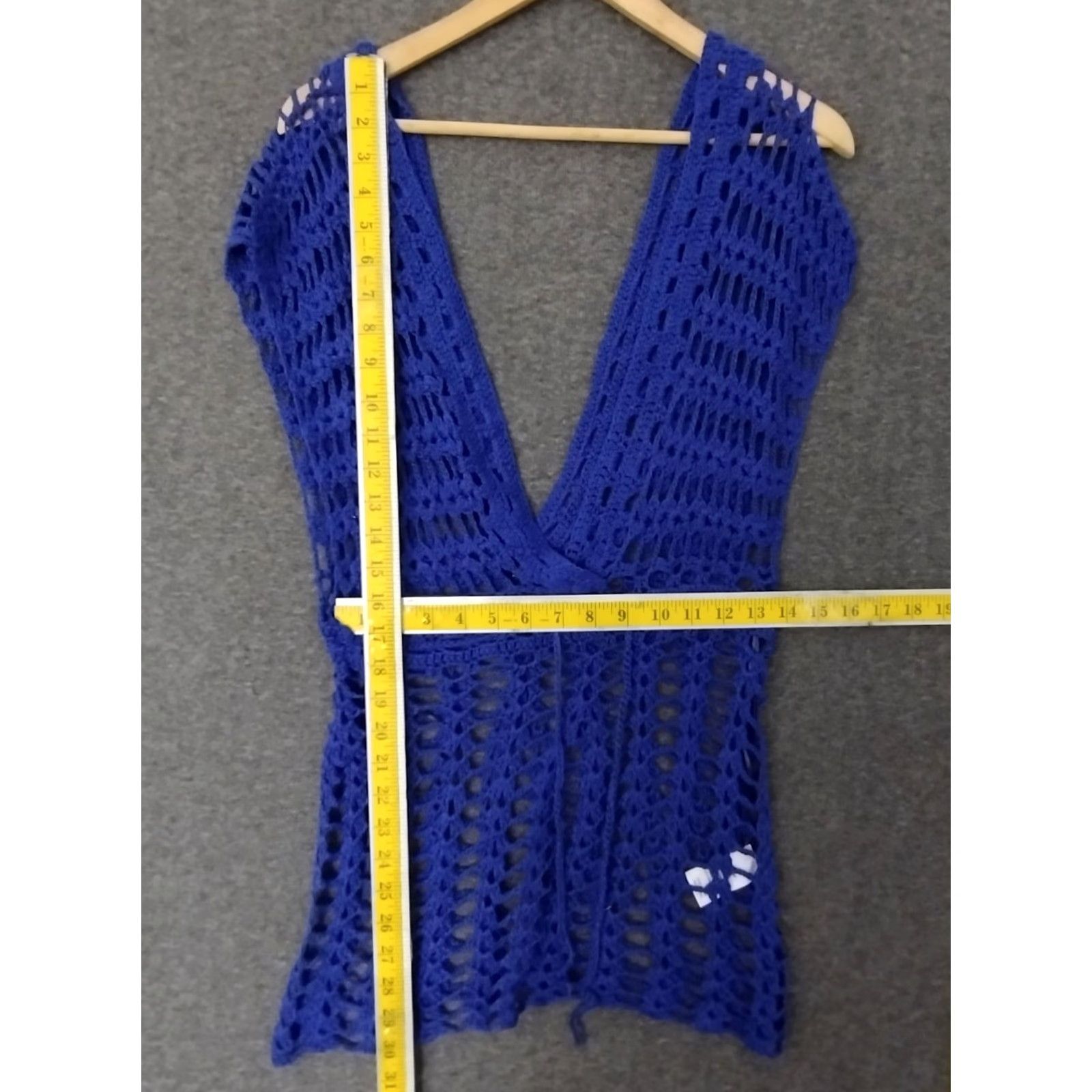 Vintage Codigo Crochet Knitted Blue V-Neck Beach Mini Dress M Size M / US 6-8 / IT 42-44 - 4 Thumbnail