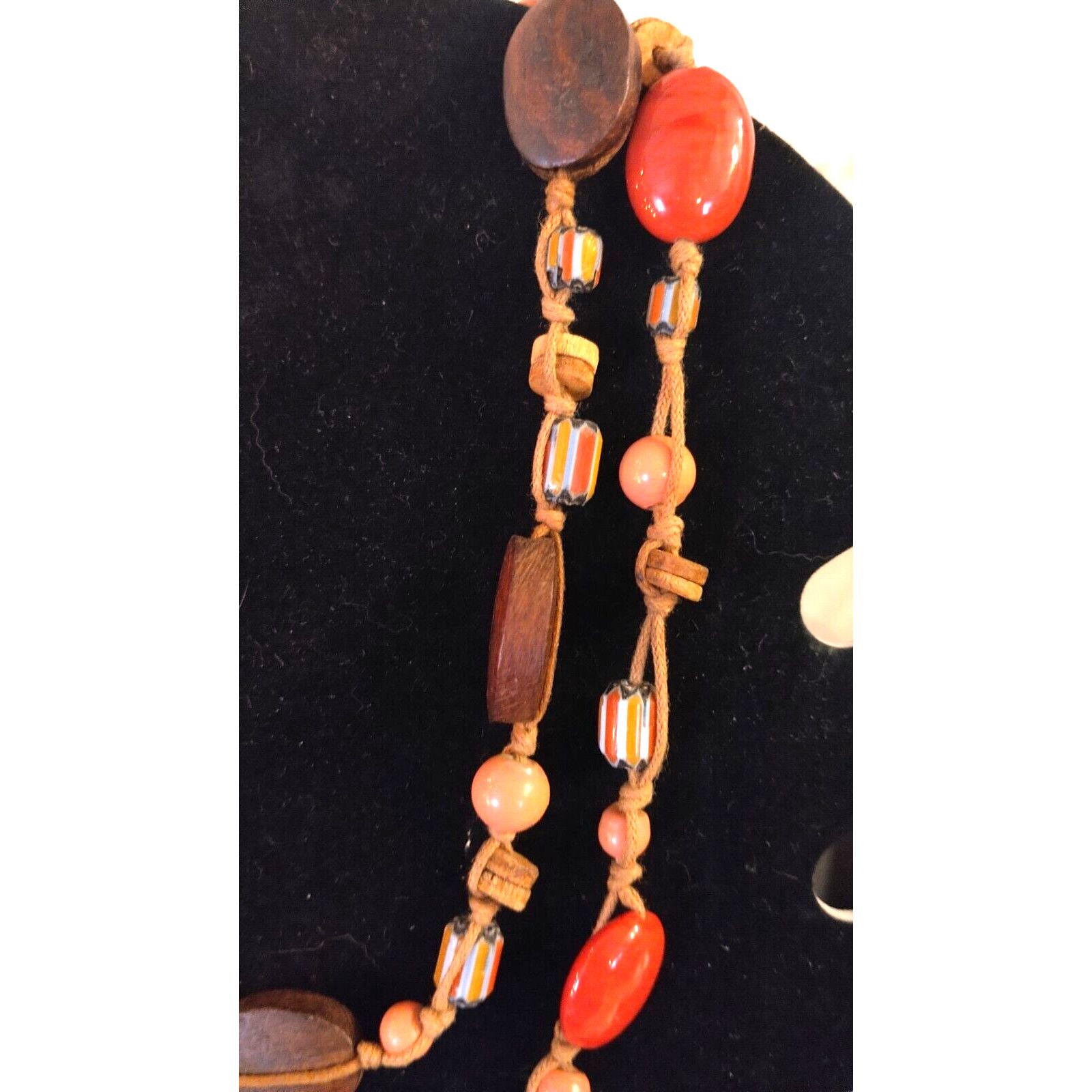 Other 2 Strand Plastic/Wood/Coral Color Bead 16" Choker Leather Size ONE SIZE - 2 Thumbnail