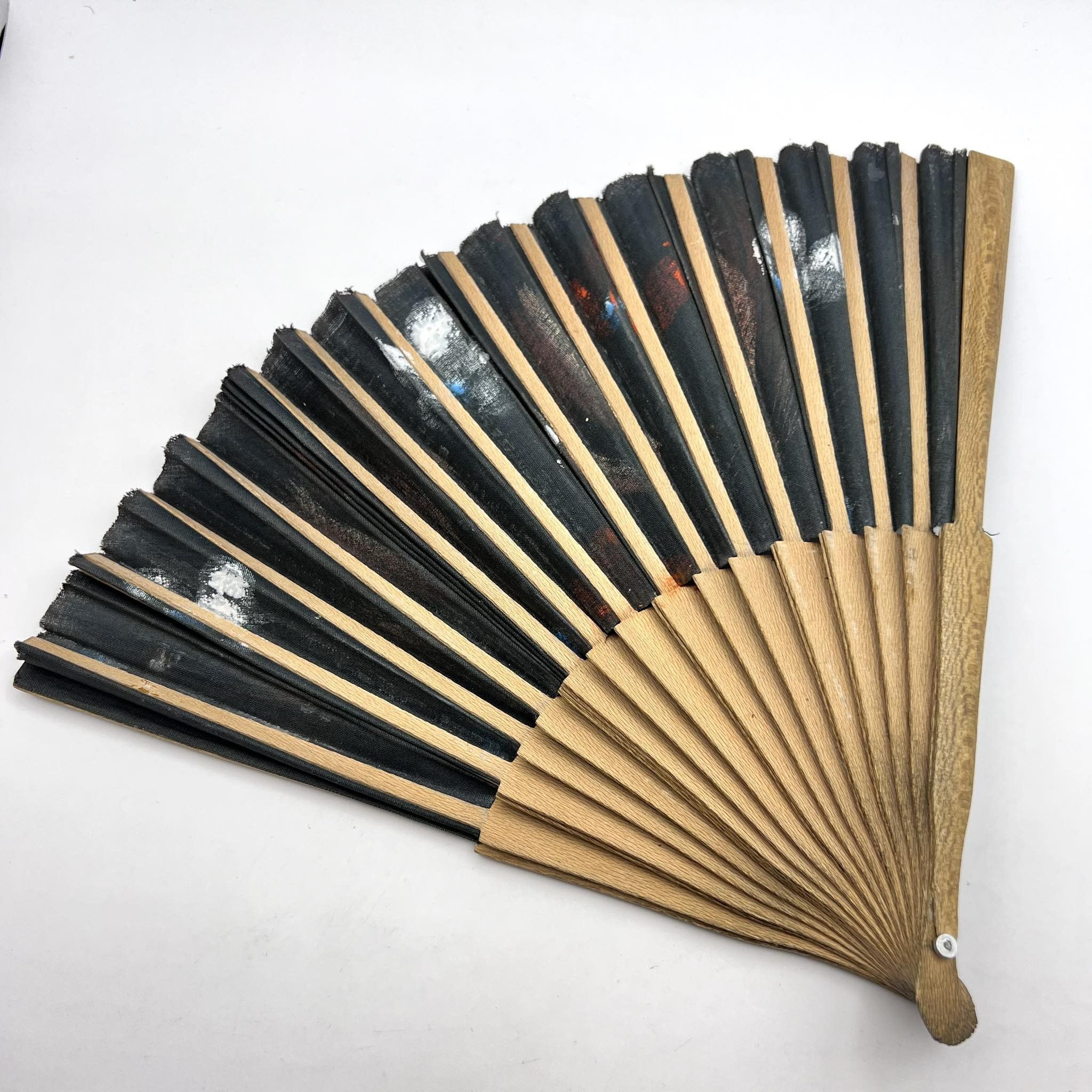 Vintage Vintage Asian Folding Hand Fan Hand Painted Flower Wooden Size ONE SIZE - 5 Thumbnail