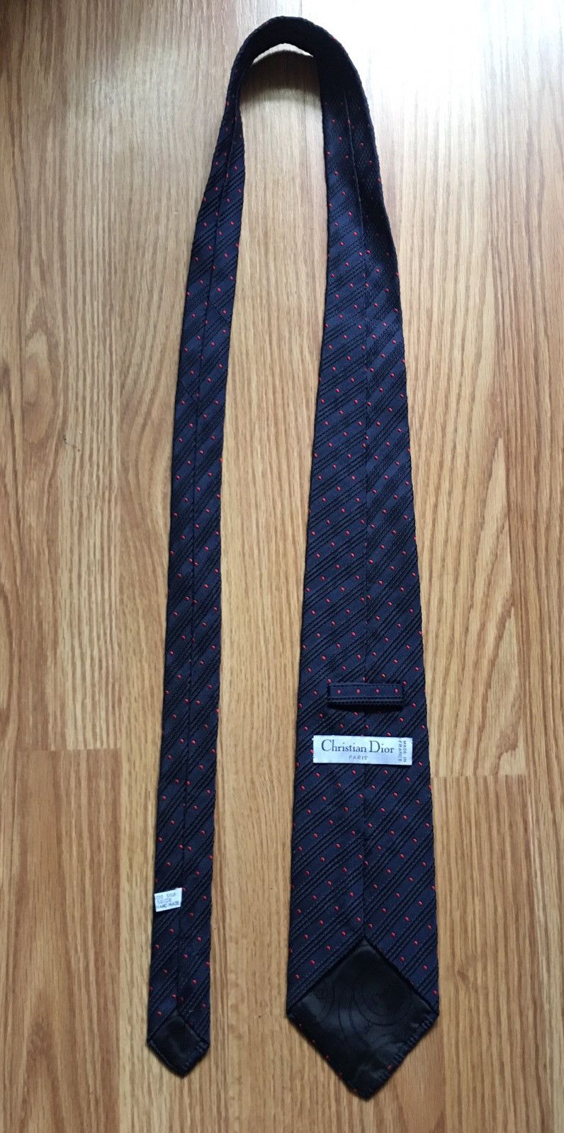 Christian Dior Monsieur Christian Dior Dark Blue Red Polka Dots Silk Mens Neck Tie Size ONE SIZE - 11 Thumbnail
