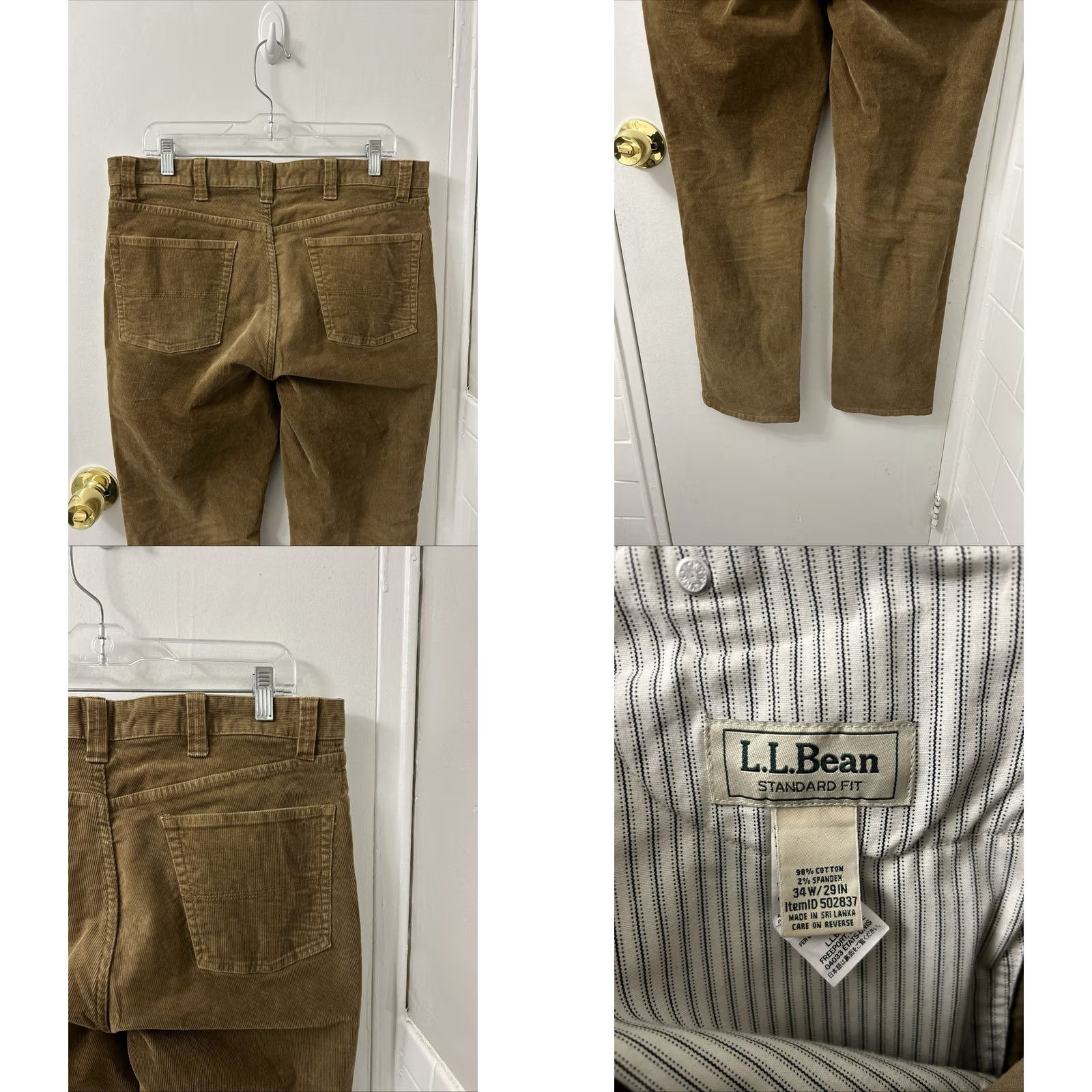 Vintage LL Bean Country Corduroy Pants Mens 34x29 Brown Classic Fit 5-Pocket Zipper Button Cotton Spandex Straight Size US 34 / EU 50 - 8 Thumbnail