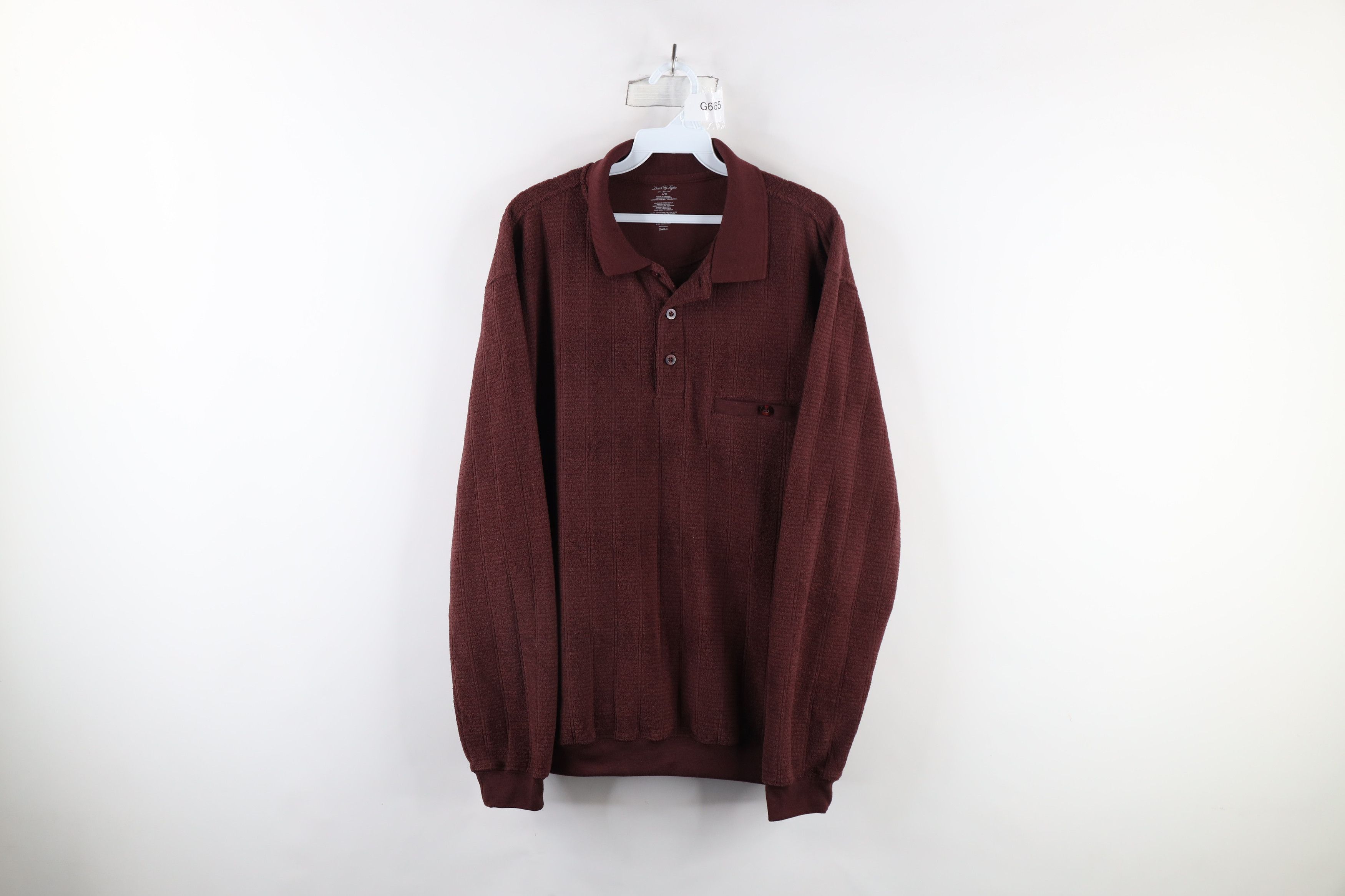 Vintage Vintage 90s Streetwear Terry Cloth Collared Sweater Red Size US L / EU 52-54 / 3 - 1 Thumbnail
