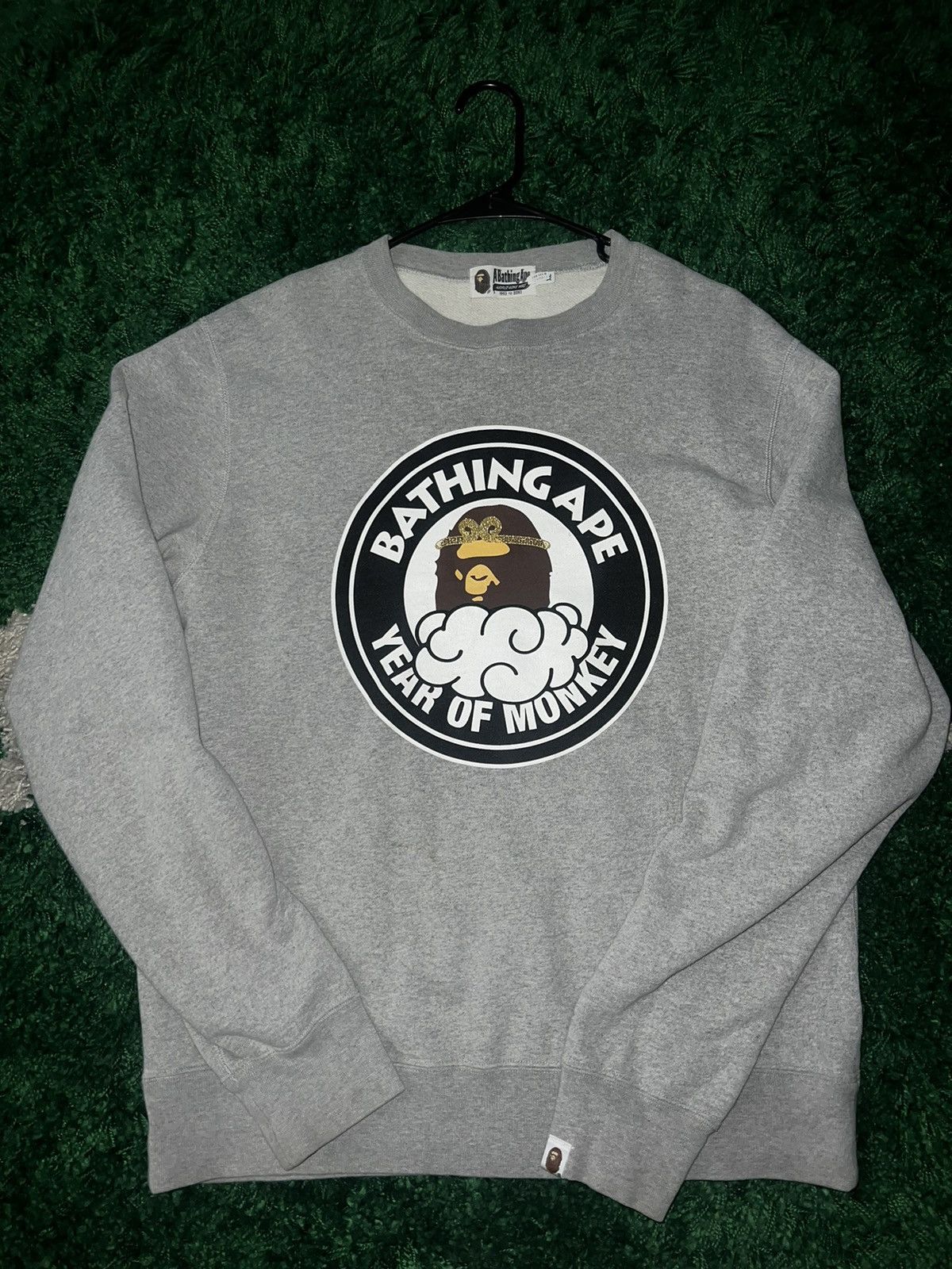 Image of Bape Year Of The Monkey Crewneck in Grey, Men's (Size XL)