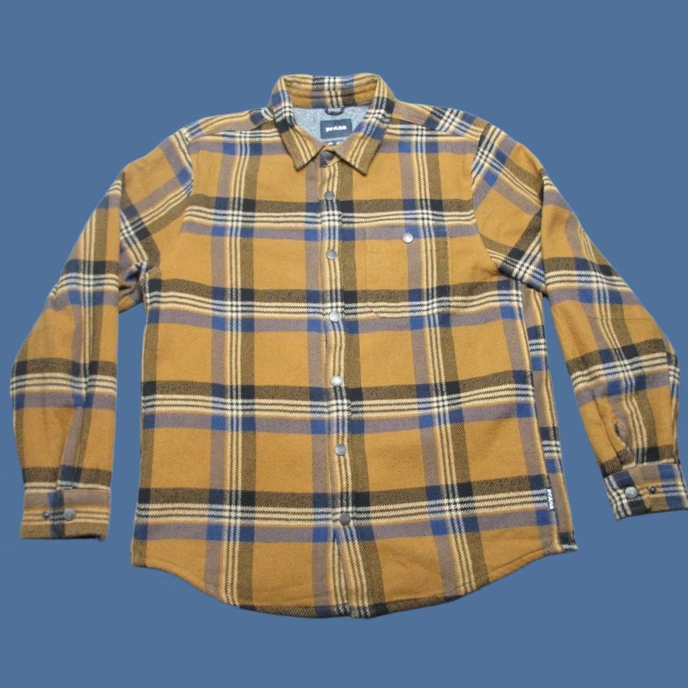 Prana prAna Shirt Jacket Mens Large Orange Blue Plaid Flannel Lando Pearl Snap Shacket Outdoor Casual Hiking Lined Pocket Size US L / EU 52-54 / 3 - 1 Thumbnail