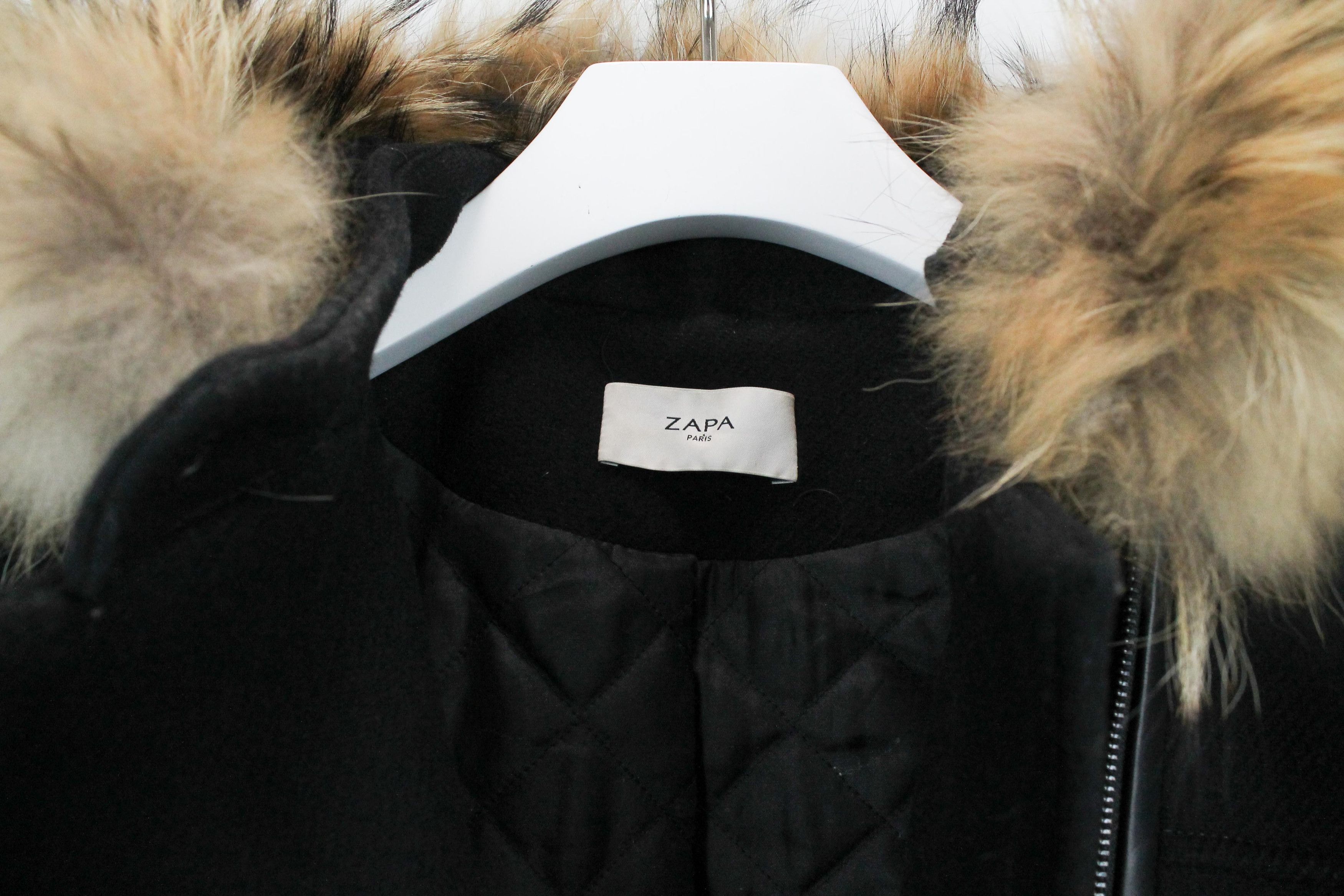 ZAPA ZAPA Women's SMALL Wool Blend Hooded Fur Leather Trim Coat Size S / US 4 / IT 40 - 5 Thumbnail