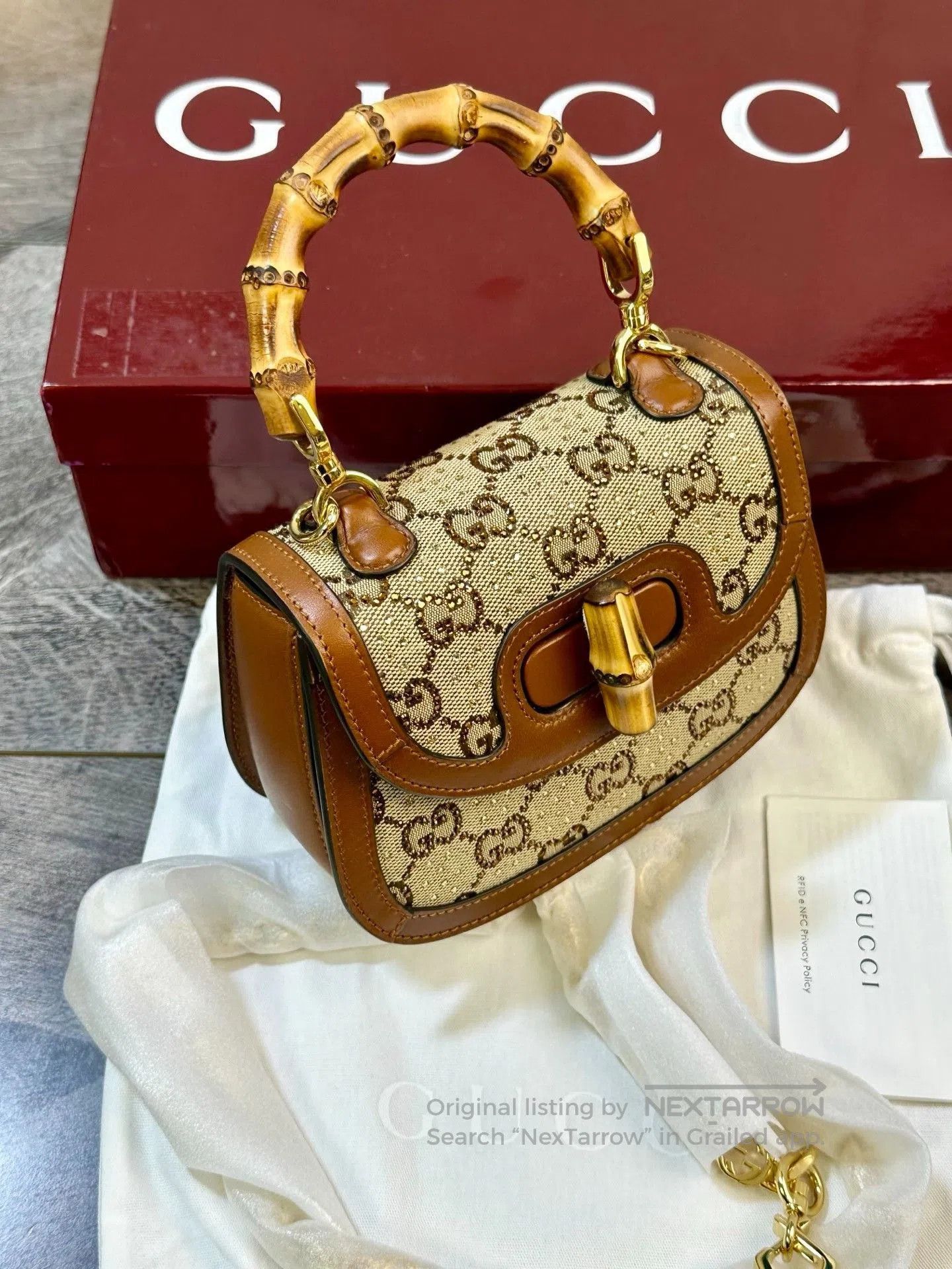 Gucci Gucci 1947 Monogram Crystal Bamboo Bag. Size ONE SIZE - 3 Thumbnail