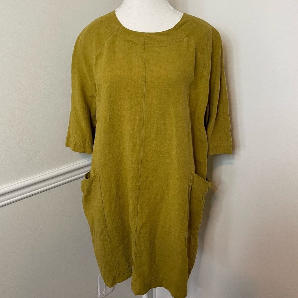 Other Ayrtight Chartreuse Linen Tunic Dress with Pockets S Size XS / US 0-2 / IT 36-38 - 2 Thumbnail