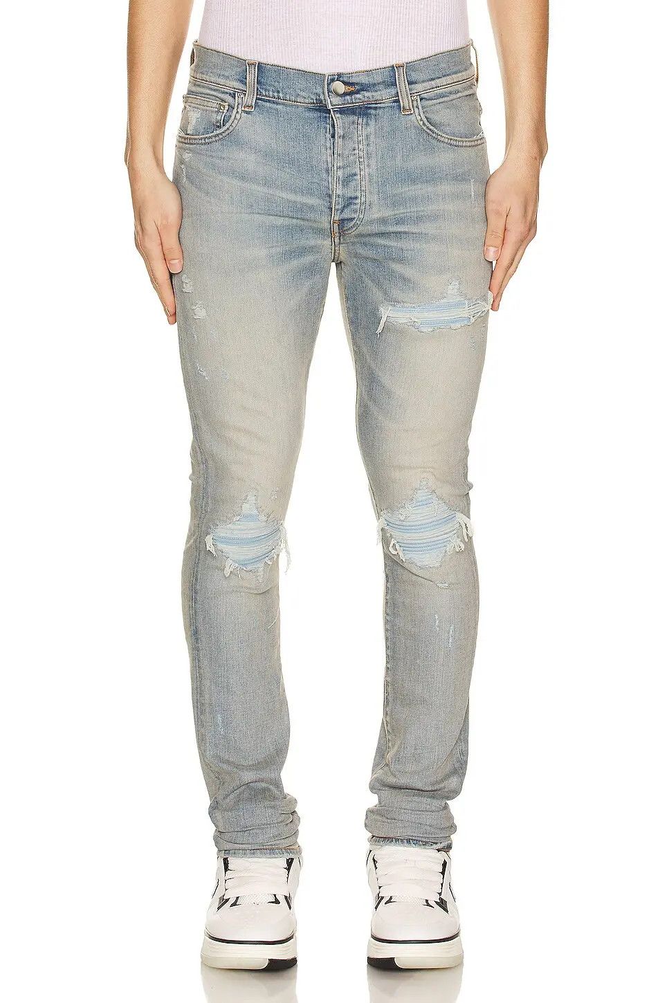 Amiri oc11z0525 MX1 Ultrasuede Jeans in Light Blue Size US 31 - 3 Thumbnail