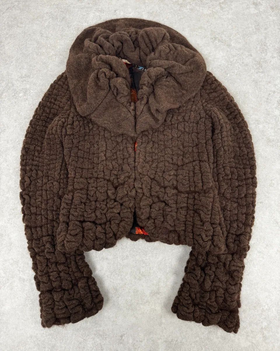 Roberto Cavalli 2000s Roberto Cavalli Brown Puffy Textured Cardigan Size S / US 4 / IT 40 - 3 Thumbnail
