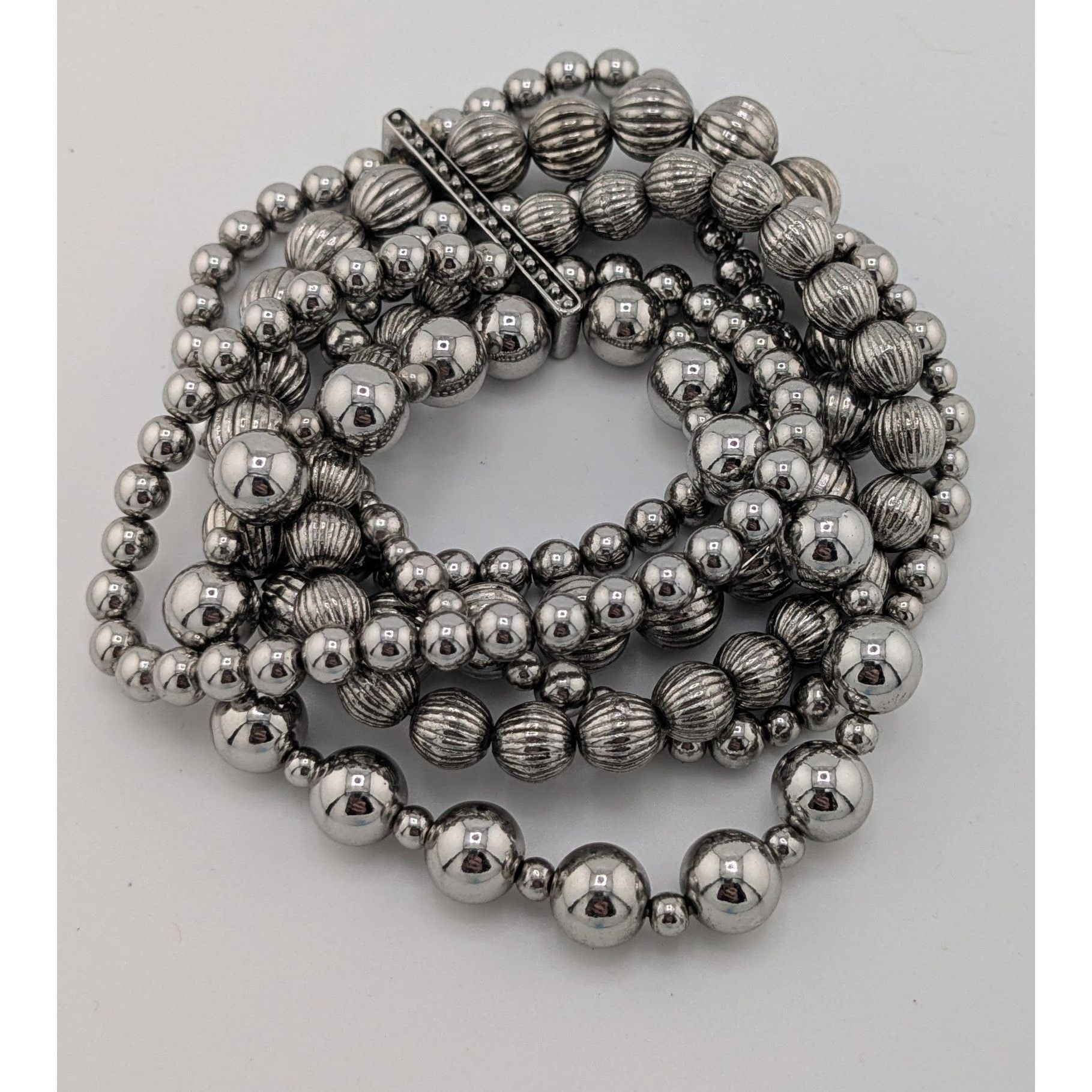 Other Metal Glam Silver Tone Layered Beaded Stretch Bracelet Size ONE SIZE - 4 Thumbnail