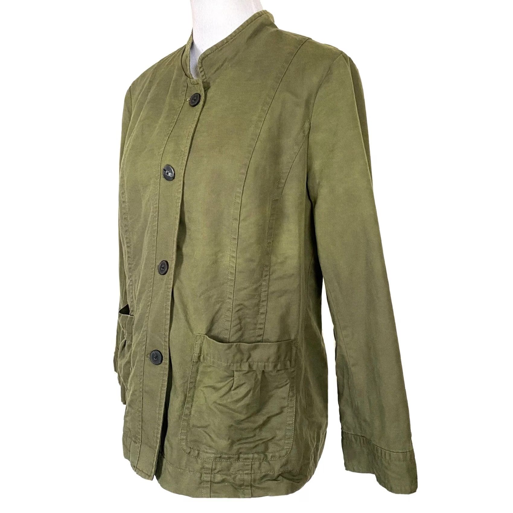 Coldwater Creek Coldwater Creek Jacket Army Green Linen Blend Button Front Petite 12P Pockets Women's Short Jacket Size XL / US 12-14 / IT 48-50 - 2 Thumbnail