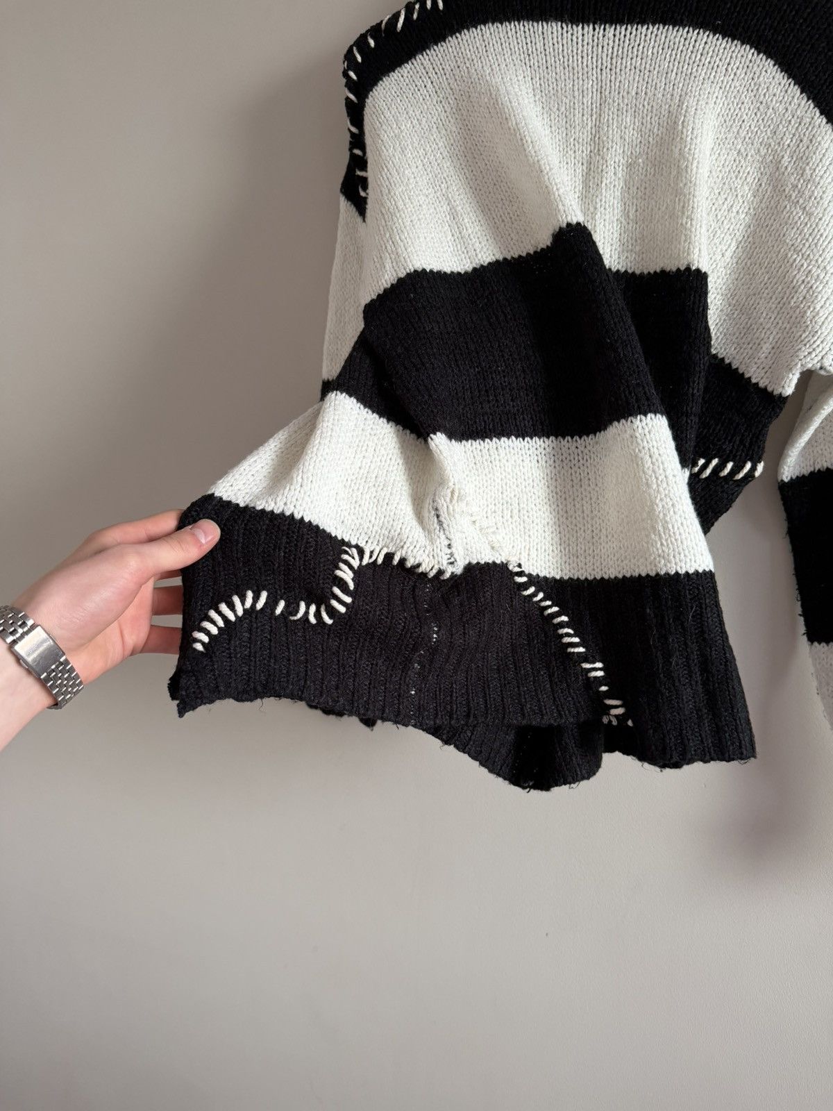 Handmade Distressed Knit Striped Sweater Black White Size US M / EU 48-50 / 2 - 5 Thumbnail