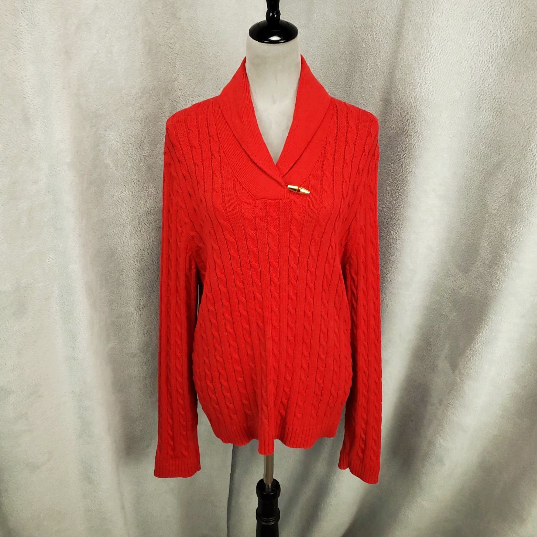 Ralph Lauren Ralph Lauren Sweater Womens XL Red Cable Knit Shawl Neck Long Sleeve Size XL / US 12-14 / IT 48-50 - 2 Thumbnail