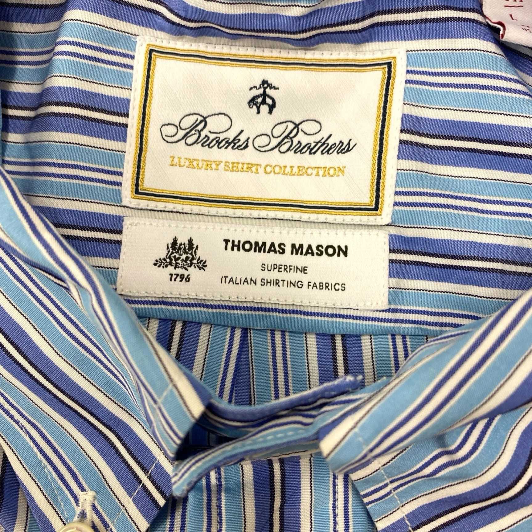 Brooks Brothers Brooks Brothers Mens Dress Shirt L White Stripe 16 Spread Collar Slim Long Sleeve Button Non Iron 100% Cotton Woven in Italy Size US L / EU 52-54 / 3 - 3 Thumbnail