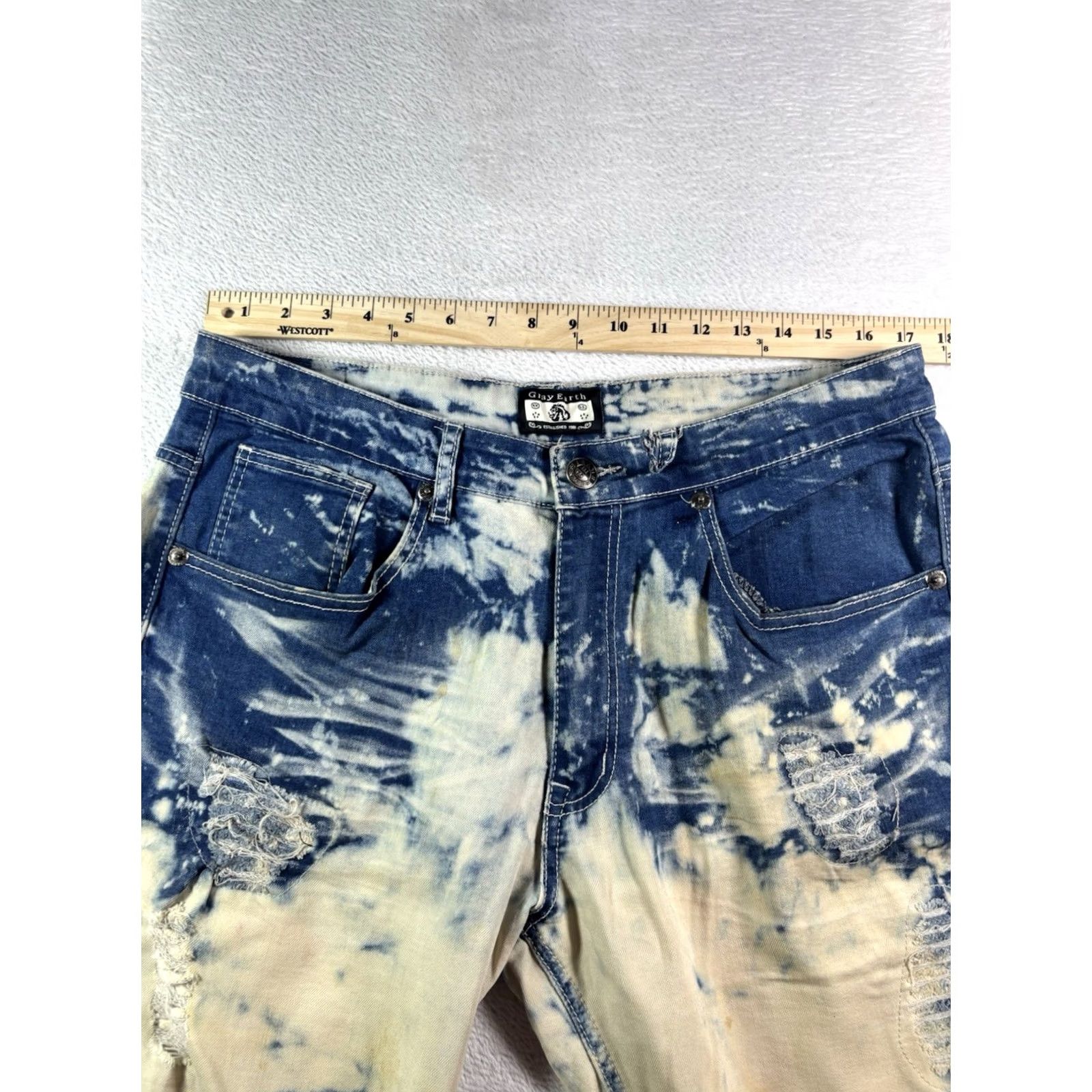 Vintage Gray Earth Jeans Men’s Regular 34x32 Acid Washed Distressed Denim Blue White 5-Pocket Zipper Vintage: No Size US 34 / EU 50 - 7 Thumbnail