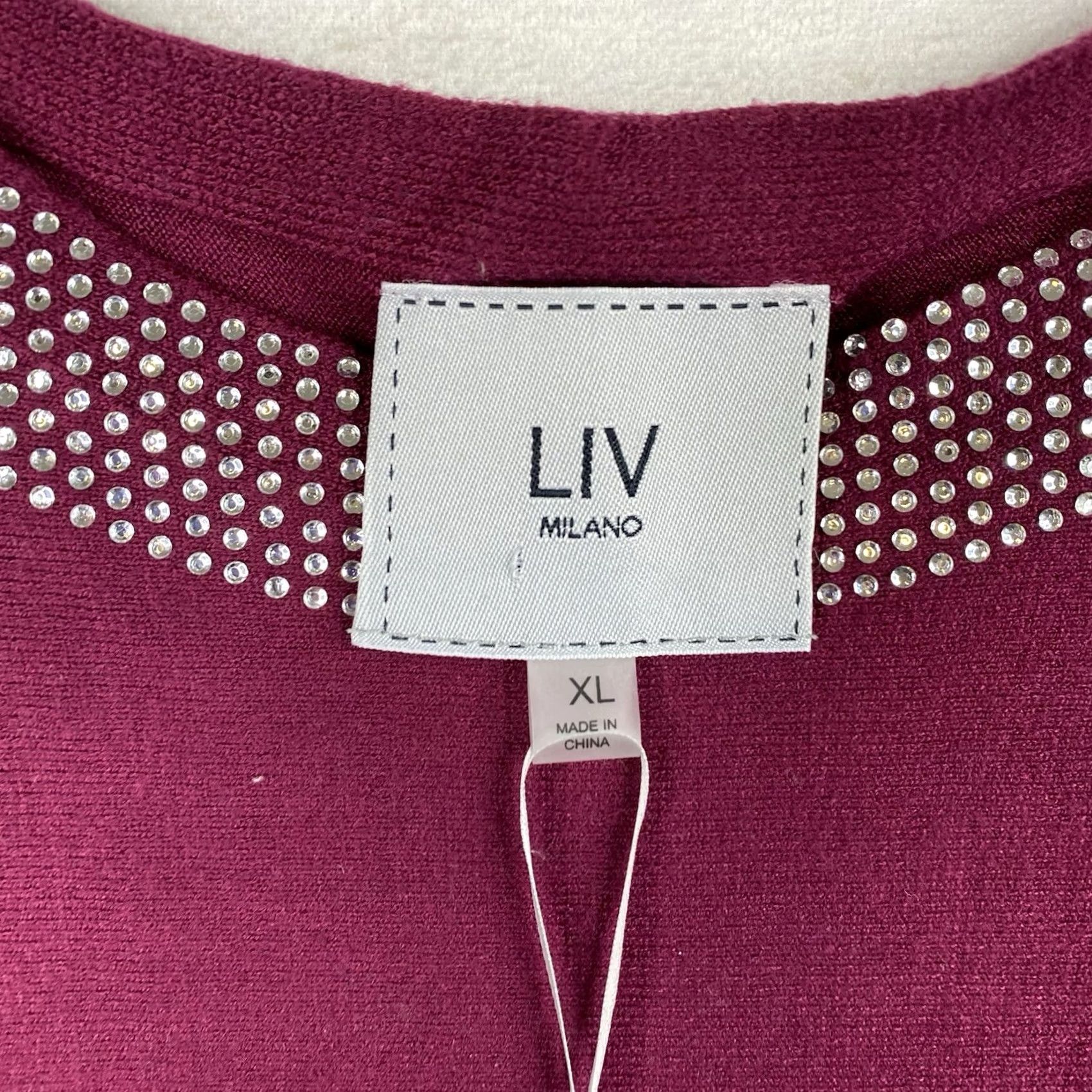 Vintage VINTAGE? LIV Milano Women’s Sweater XL Burgundy Silver Rhinestones Dolman Sleeve NWT Size XL / US 12-14 / IT 48-50 - 5 Thumbnail