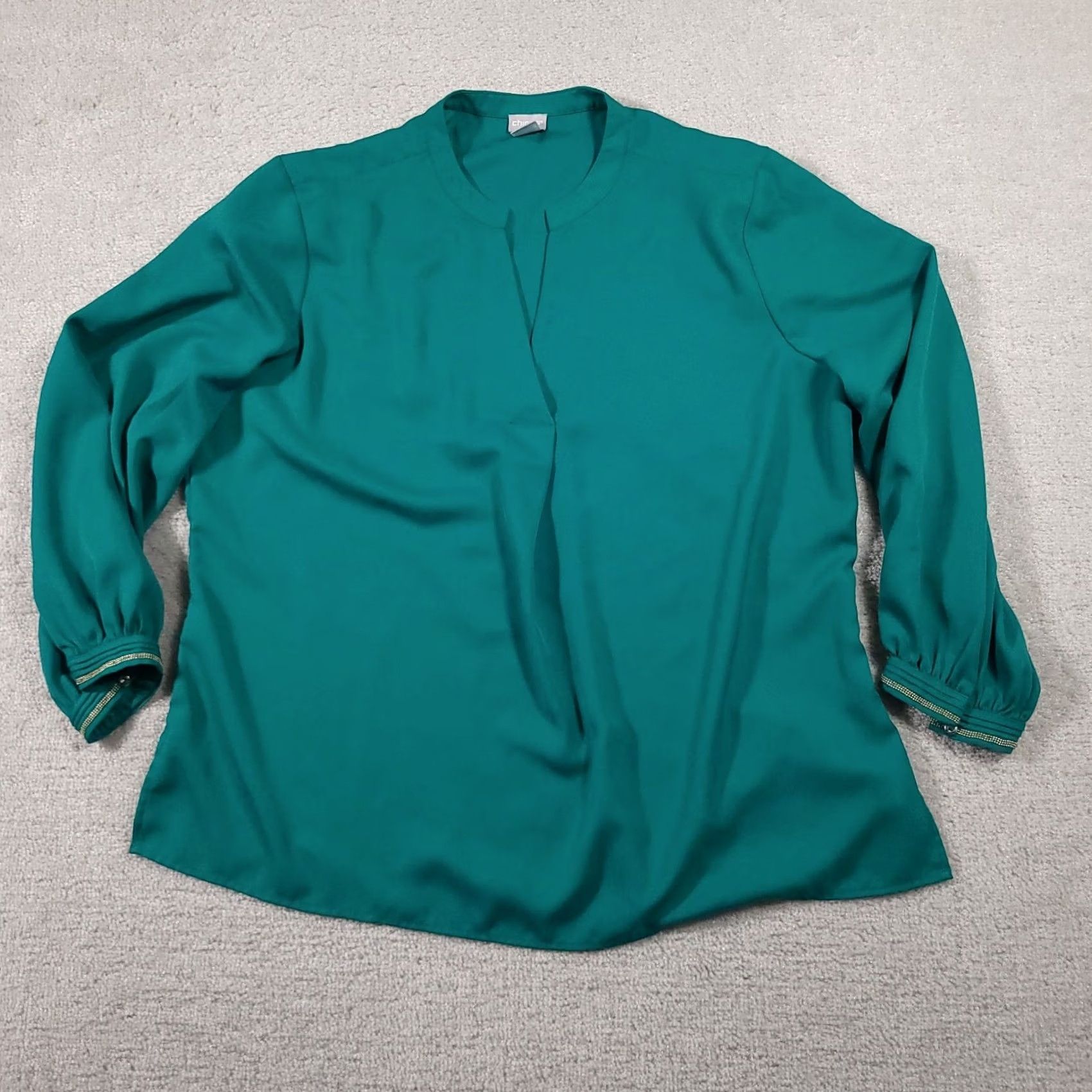 Vintage VINTAGE Chico's Shirt Women's Blouse Green V-Neck Long Sleeve Studded Snap Cuff XL Lounge/Workwear Size XL / US 12-14 / IT 48-50 - 2 Thumbnail