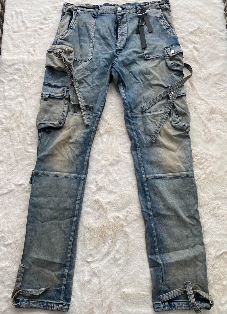 Amiri Amiri Washed Blue Tactical Cargo Ribbon Work Pants Denim J Size US 38 / EU 54 - 1 Thumbnail