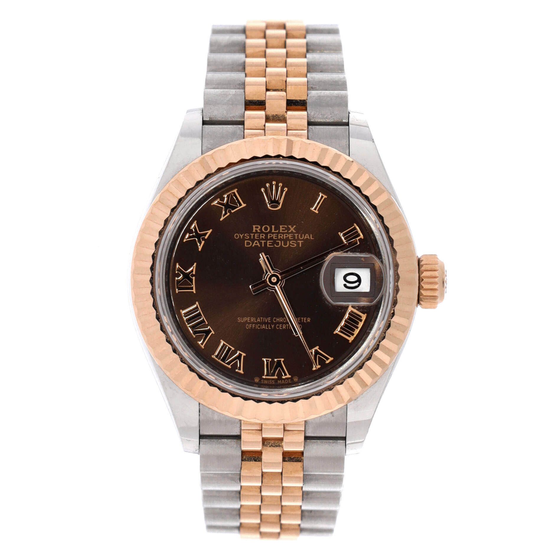 Rolex Oyster perpetual datejust chocolate brown automatic watch stainless steel and rose gold 28 Size ONE SIZE - 1 Thumbnail