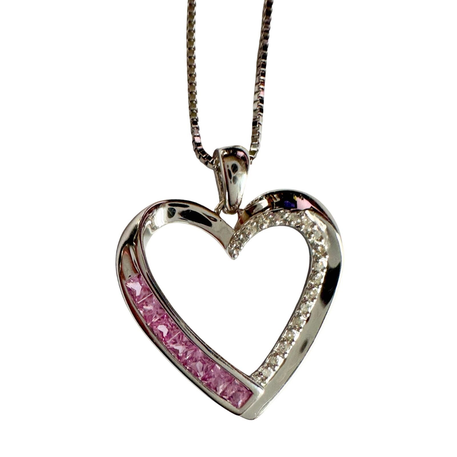 Other Pink & White Heart Necklace with Lab Created Sapphires Size ONE SIZE - 10 Thumbnail
