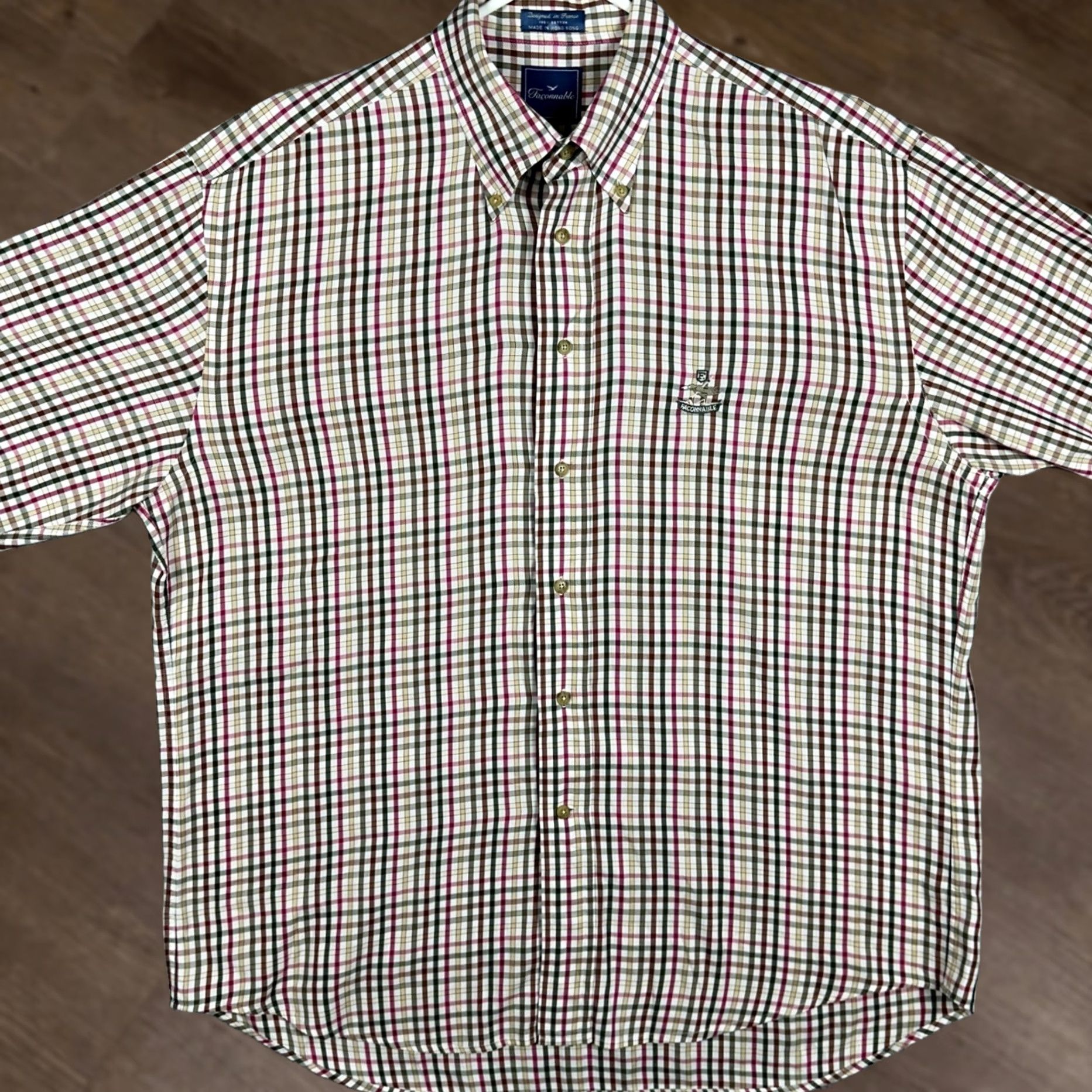 Faconnable Faconnable Shirt Mens XL Pink/Green Check Button-Down Long Sleeve Casual Logo Size US XL / EU 56 / 4 - 1 Thumbnail