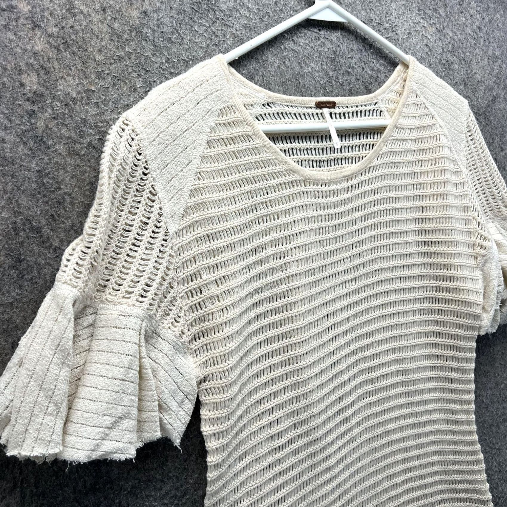 Free People Free People Sweater Womens Large Cream Ivory Open Knit Ruffle Sleeve Boho Size L / US 10 / IT 46 - 7 Thumbnail
