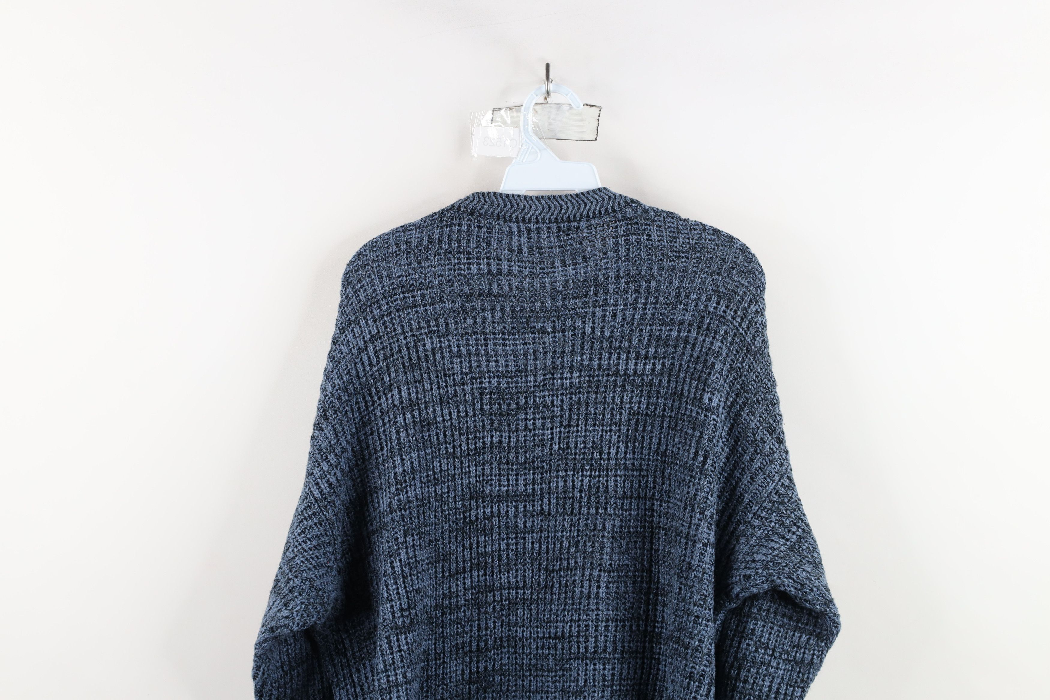 Vintage 90s Streetwear Ribbed Knit Crewneck Sweater Blue