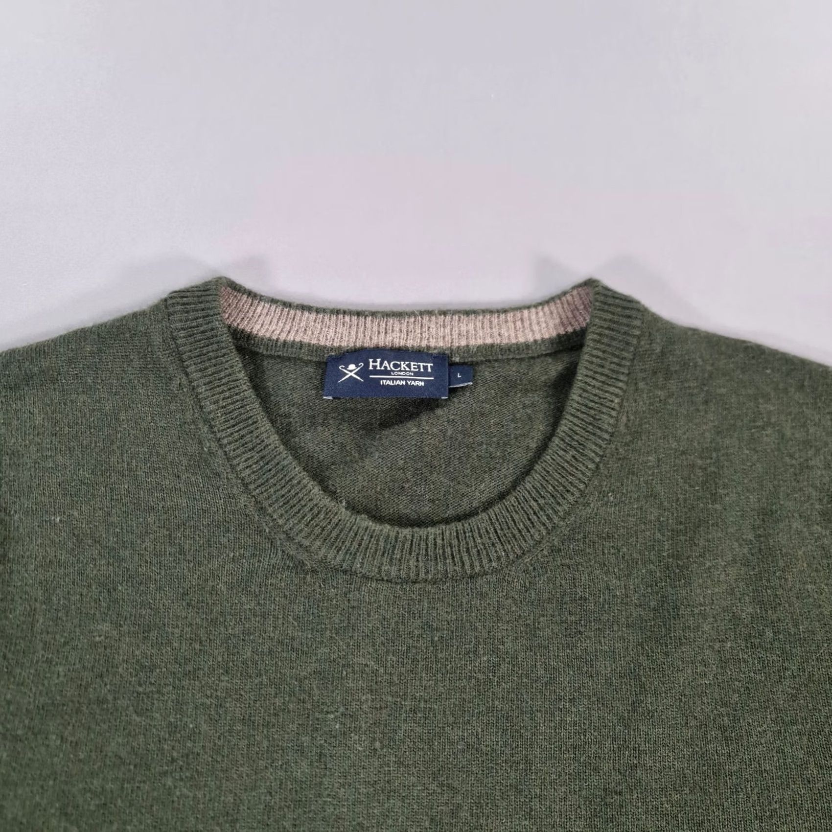 Hackett Hackett Mens Jumper Green Large Merino Wool Knit Crew Neck Long Sleeve Suede Elbow Patches Casual Pullover Vintage: No Pattern Size US L / EU 52-54 / 3 - 2 Thumbnail