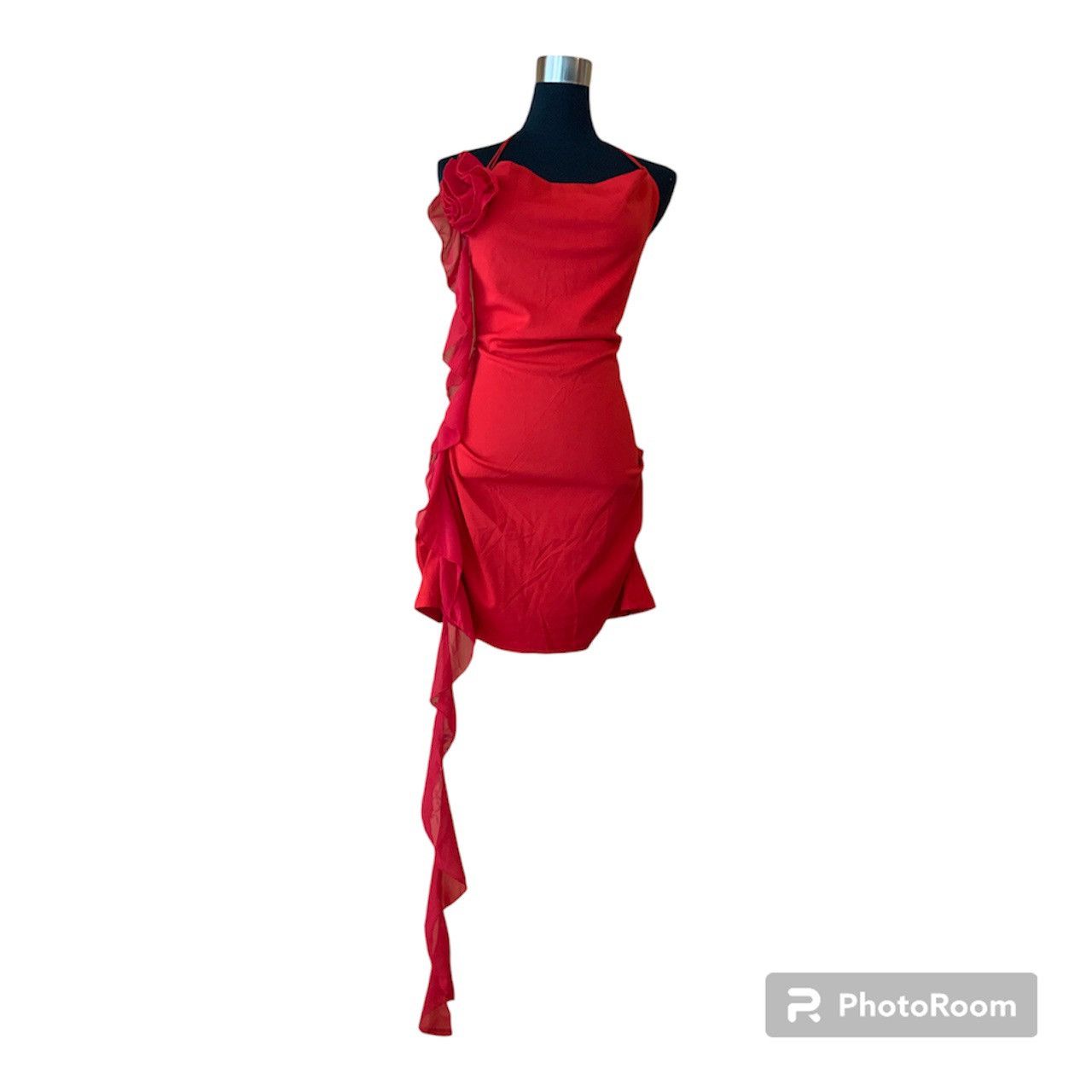 Designer NWT Y2K Style Backless Red Halter Top w/ Side Ruffles Size M / US 6-8 / IT 42-44 - 4 Thumbnail