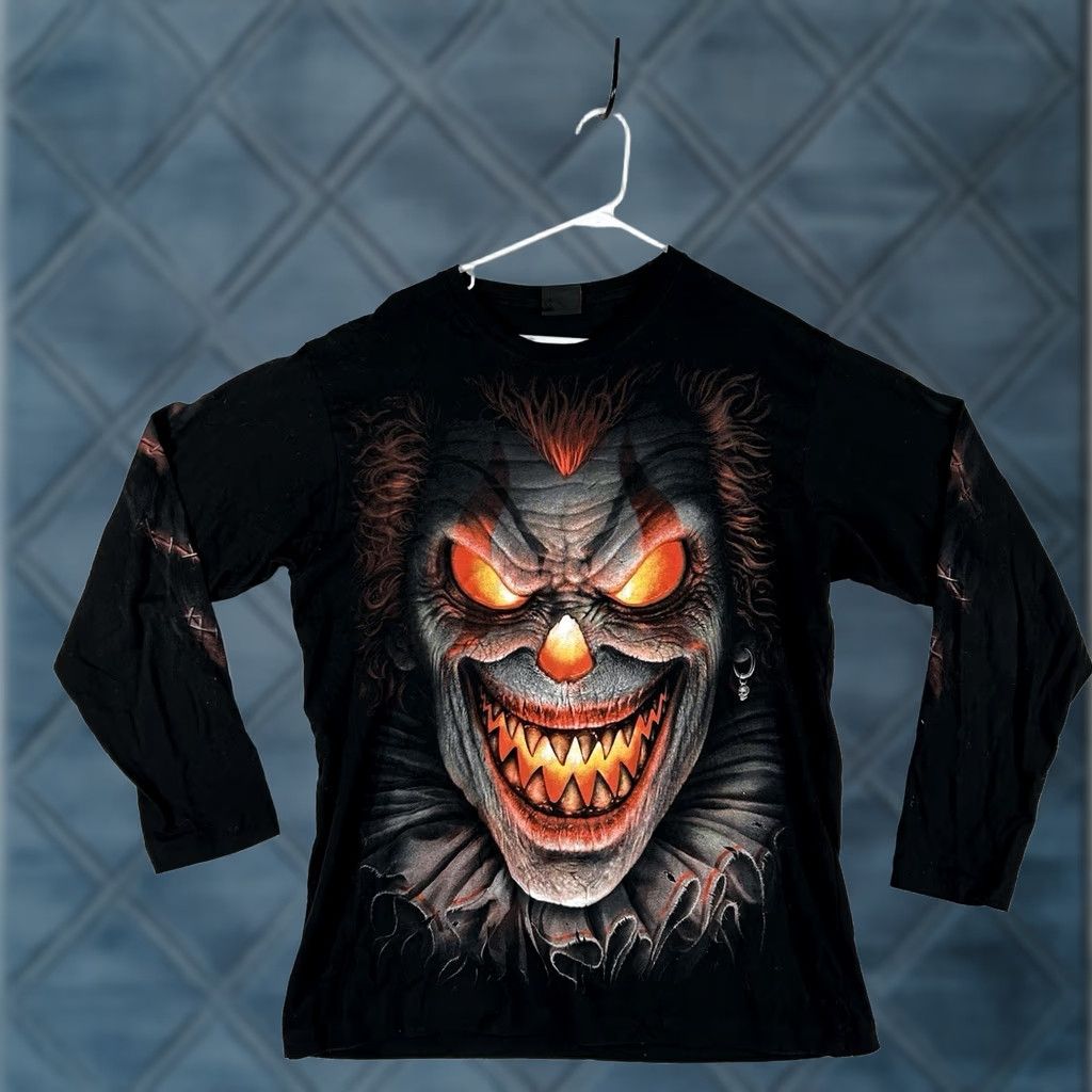 Vintage Spiral Graphic Shirt Men’s L Double-Sided Clown Flame Biker Tee Y2K Col black Shirt Mens Large Graphic Print Long Sleeve 2010-2019 Size US L / EU 52-54 / 3 - 1 Thumbnail