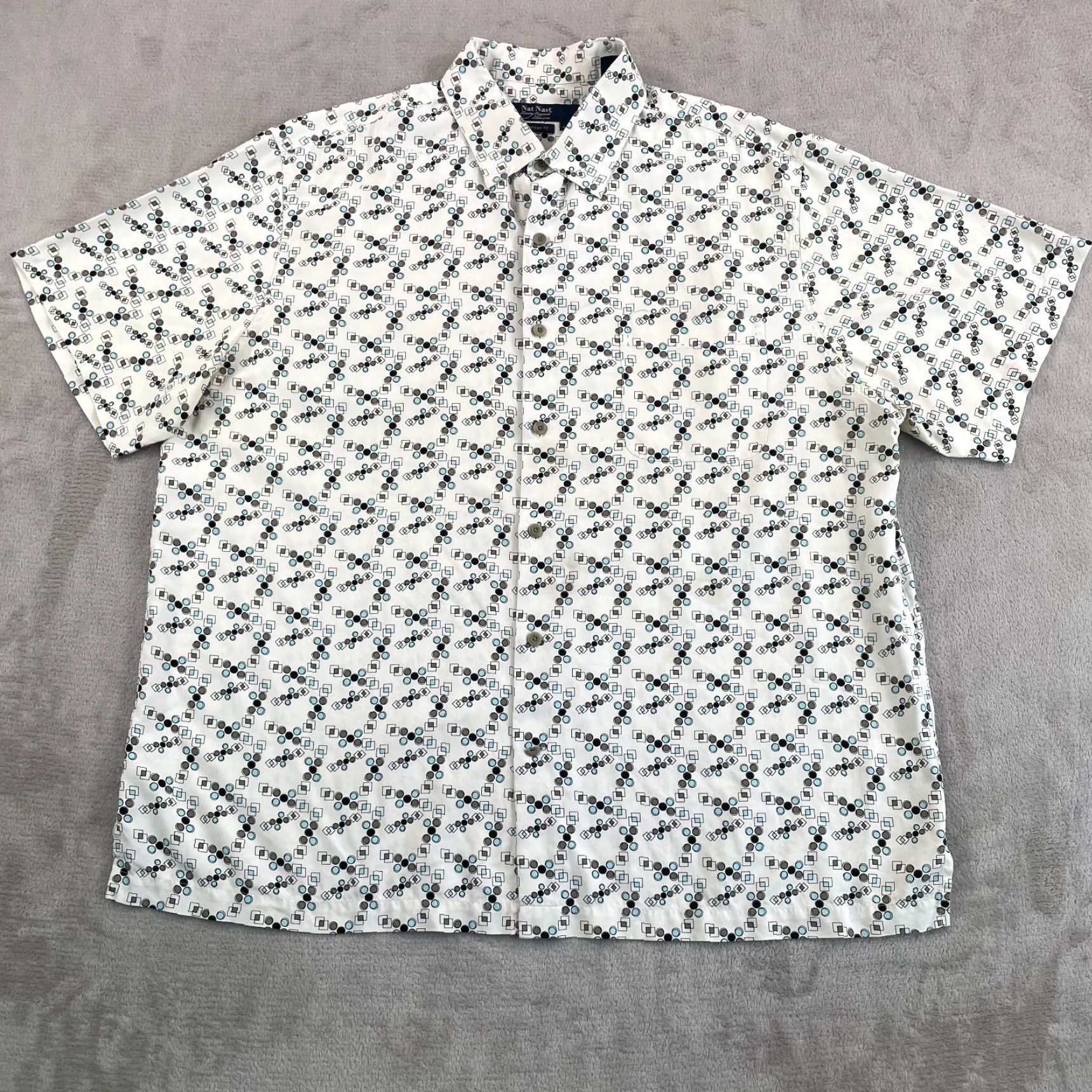 Nat Nast Nat Nast American Fit Shirt Men XL White Multi Geometric AOP Silk SS NWOT Size US XL / EU 56 / 4 - 4 Thumbnail