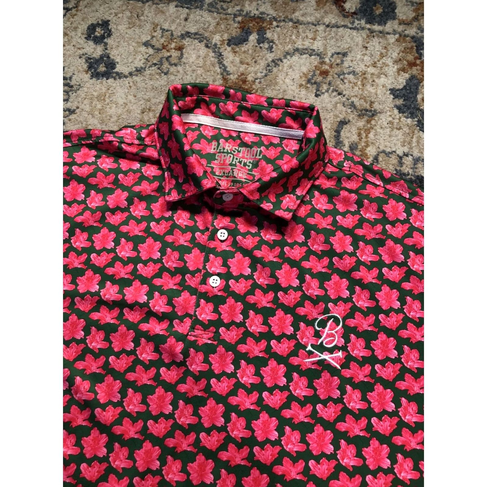 Vintage Barstool Sports Polo Shirt Mens 2XL Pink Floral Short Sleeve Casual Golf Shirt Size US XXL / EU 58 / 5 - 7 Thumbnail