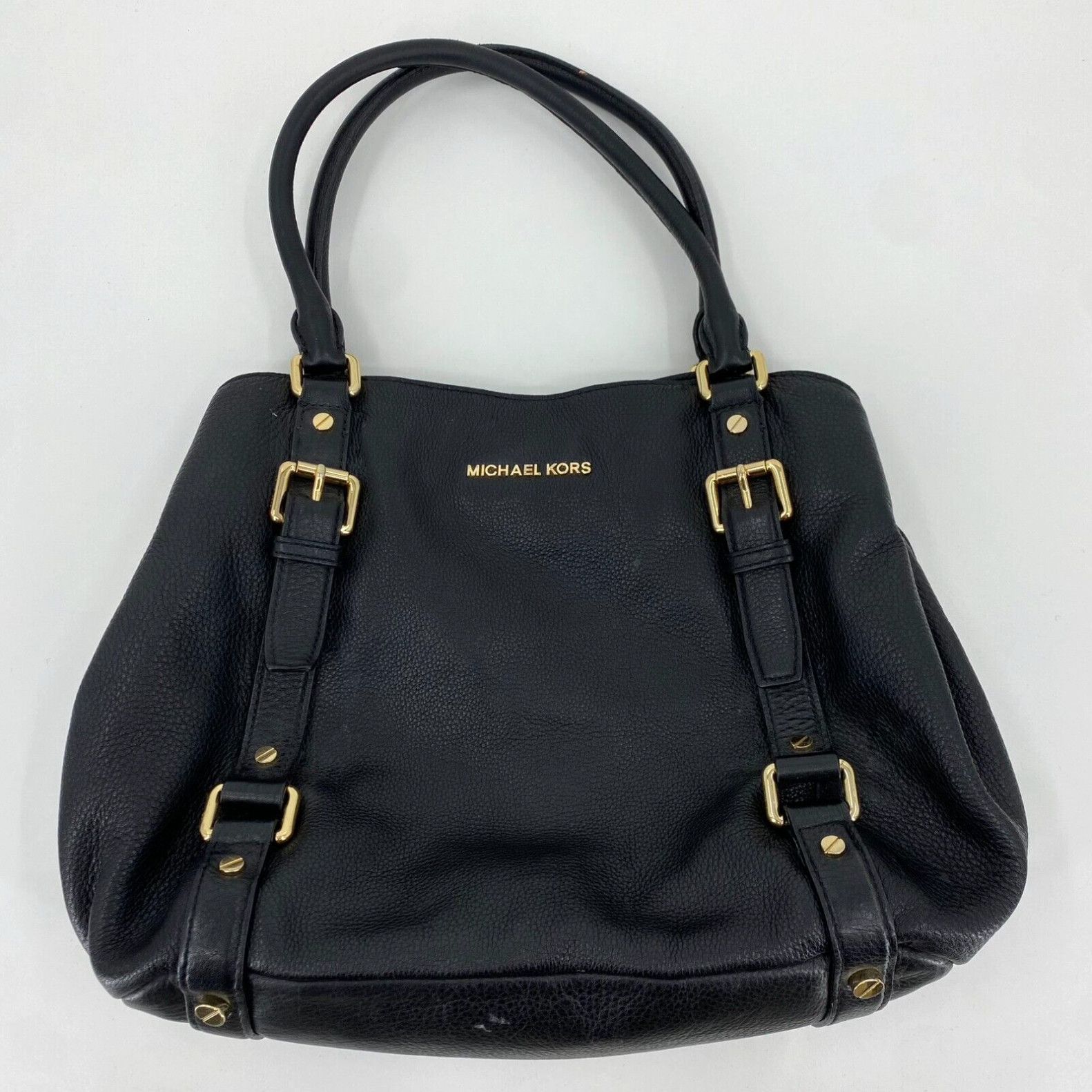 Michael Kors Michael Kors Bedford Belted Black Pebbled Leather Satchel Shoulder Bag Purse Grailed