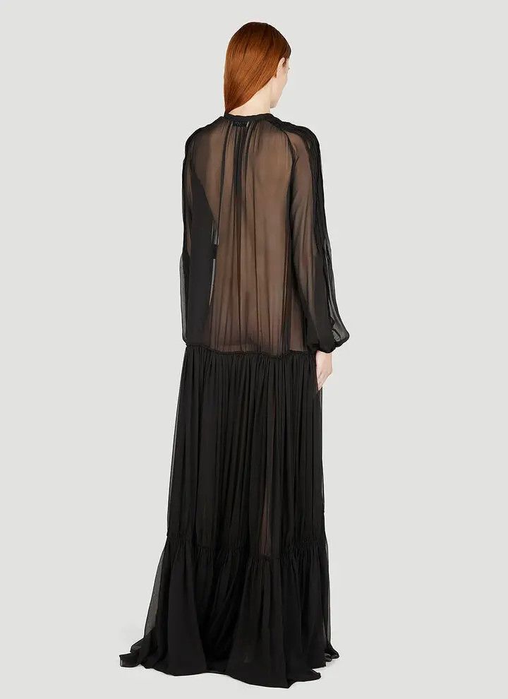 Saint Laurent Paris o1s1wg111124 Long Dress In Crepe Muslin in Black Size M / US 6-8 / IT 42-44 - 4 Thumbnail