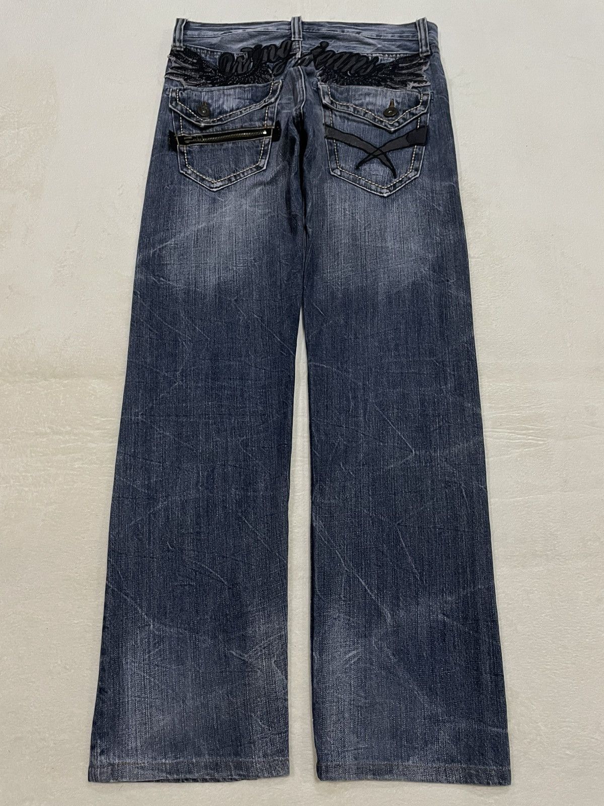 Japanese Brand Vintage Anti-Label Faded Distress Dark Blue Denim Jeans Size US 31 - 10 Thumbnail