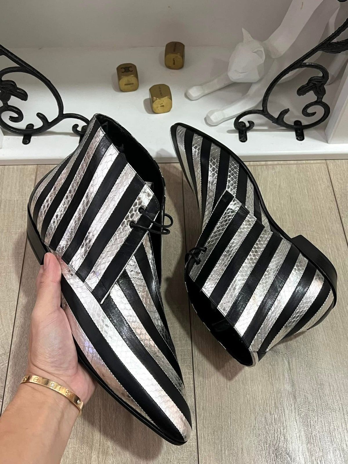 Saint Laurent Paris FW21 Striped Lamé Python JONAS Laced Ankle Boots sz42 Size US 9 / EU 42 - 1 Thumbnail