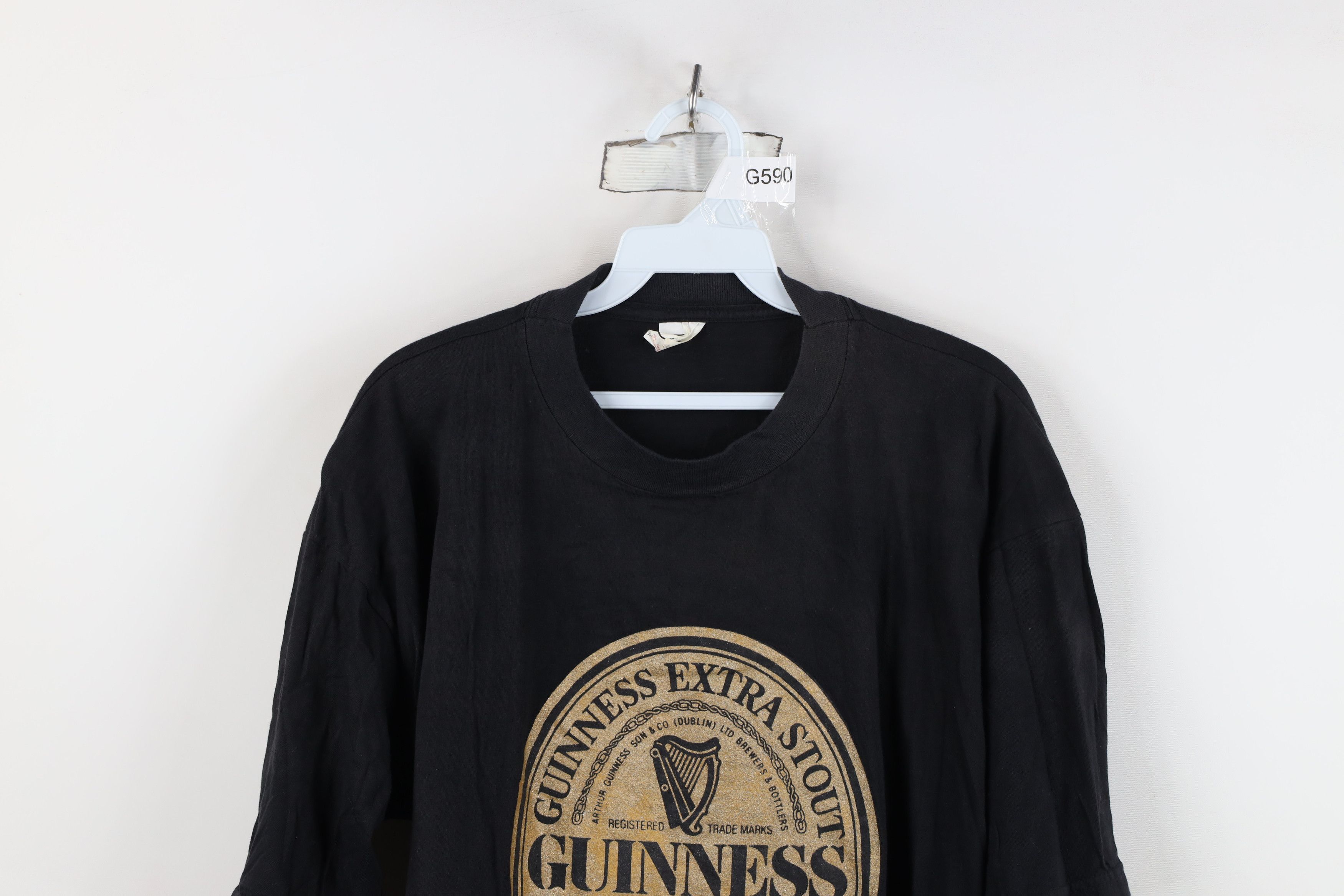 Vintage Vintage 90s Spell Guinness Beer Extra Stout T-Shirt Black Size US XL / EU 56 / 4 - 2 Thumbnail