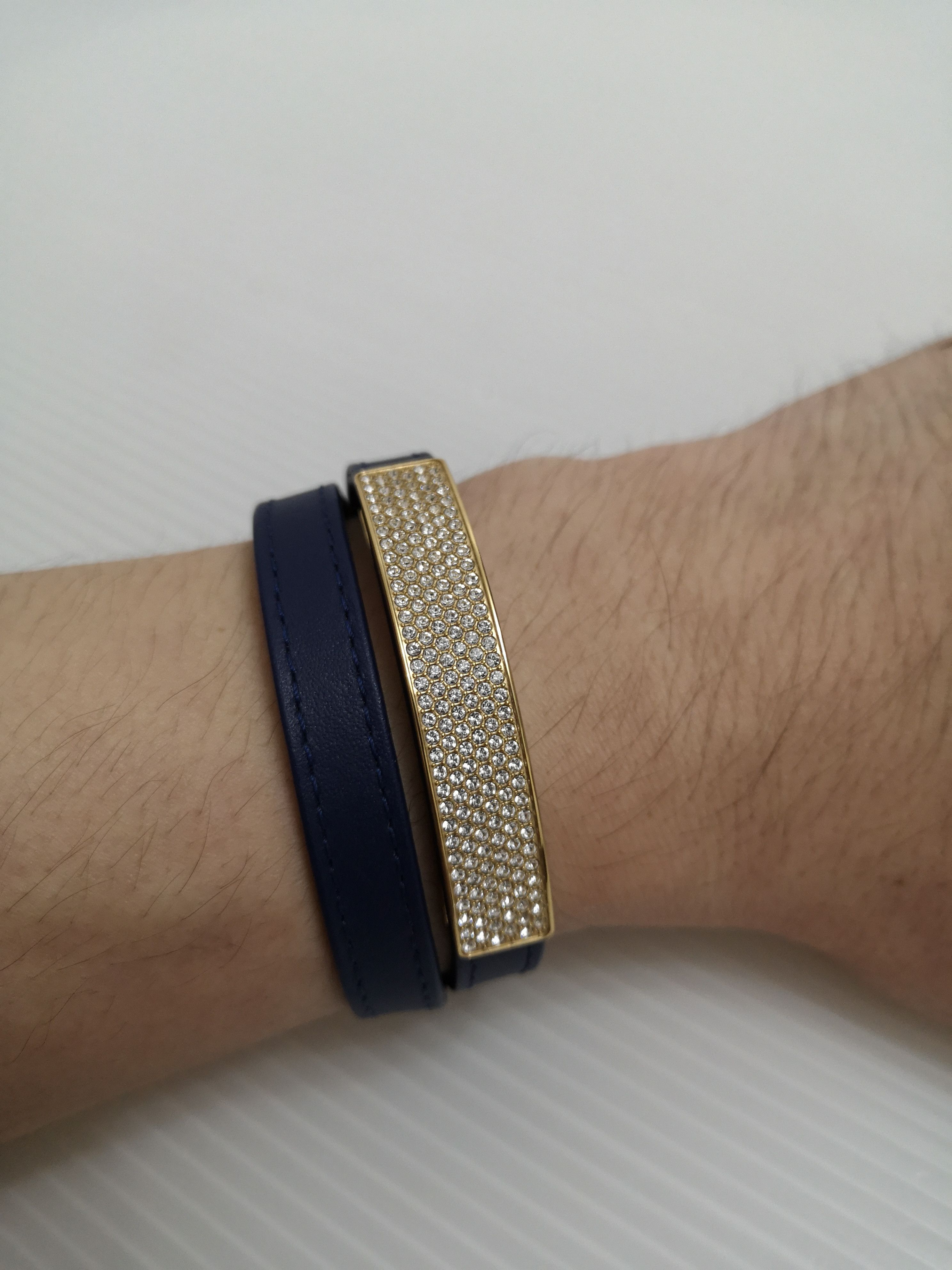 Swarovski frame clear crystal navy double real leather straps bracelet Size ONE SIZE - 2 Thumbnail