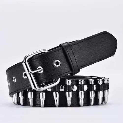 Leather Bullet leather punk belt hollow rivet Size ONE SIZE - 2 Thumbnail