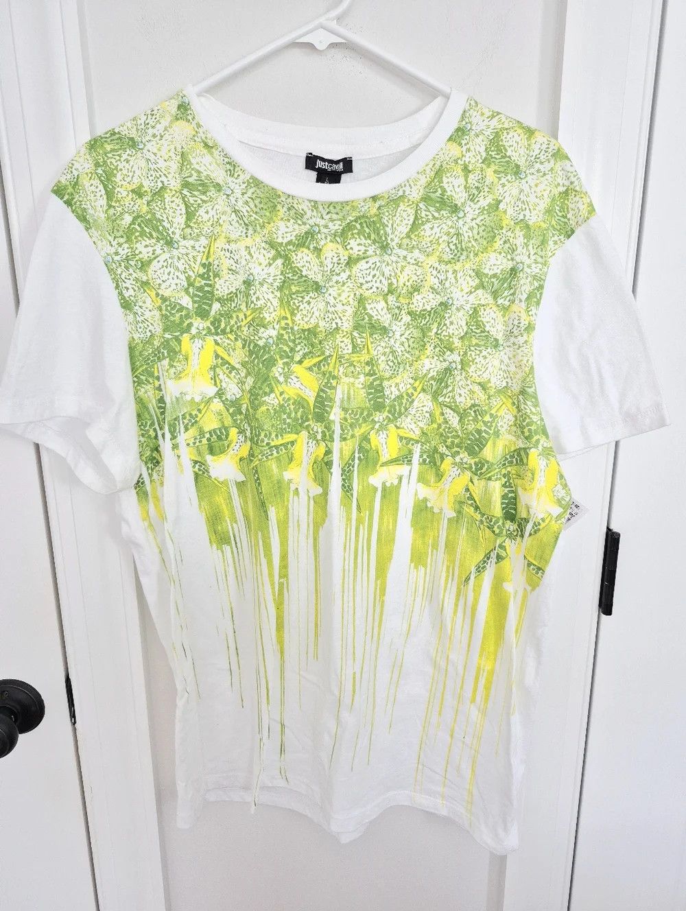 Just Cavalli Beachwear White/Green Graphic Tee Floral Spring Summer Size US L / EU 52-54 / 3 - 6 Thumbnail