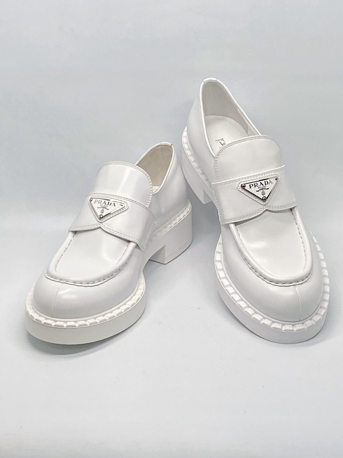Prada Prada Spazzolato Logo Platform Leather Loafers size 40 Size US 10 / IT 40 - 9 Thumbnail